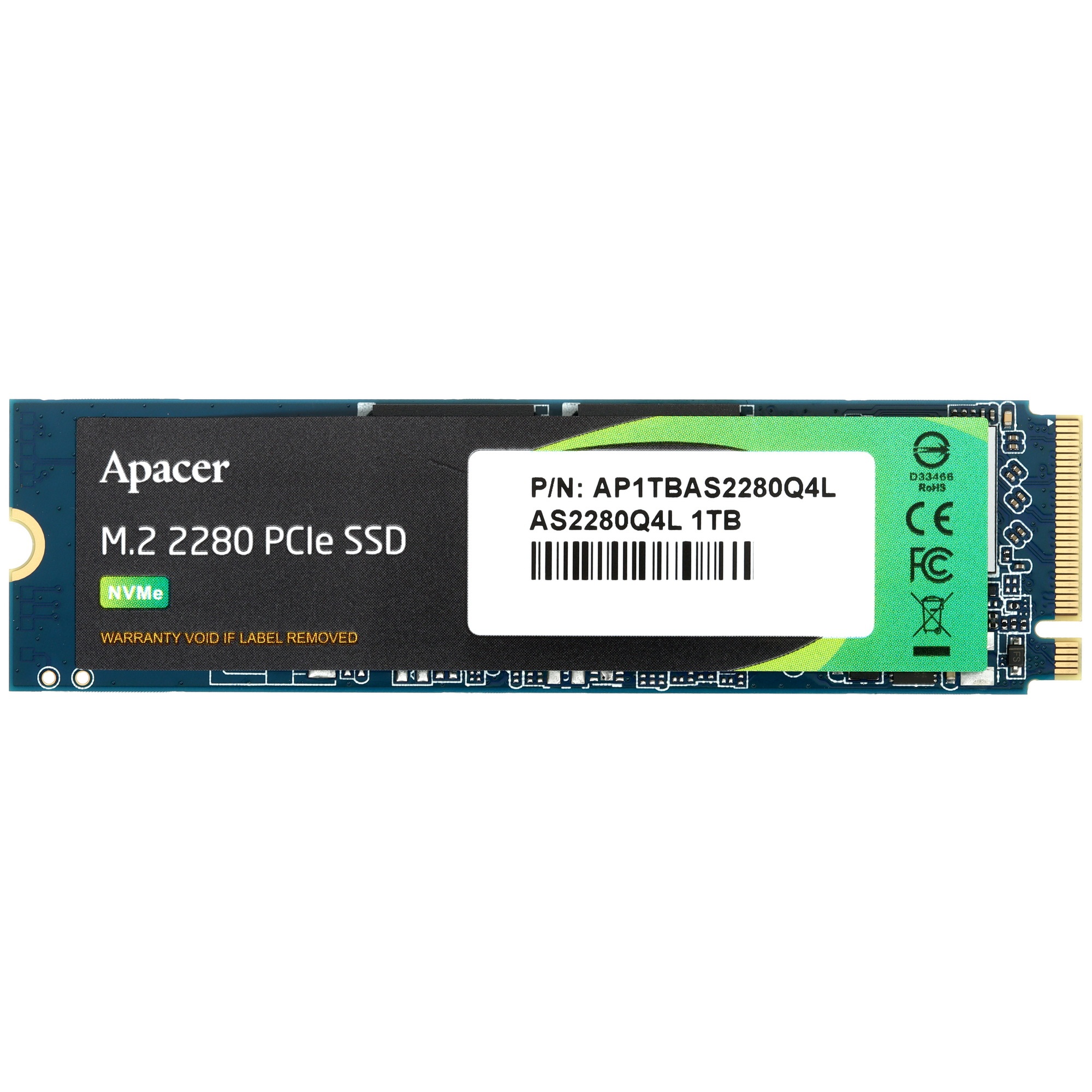 Накопитель NVMe Apacer AS2280Q4L 1000 Гб, M.2 2280, PCIe 4.0 x4, R/W 3600/3000 Мбайт/сек