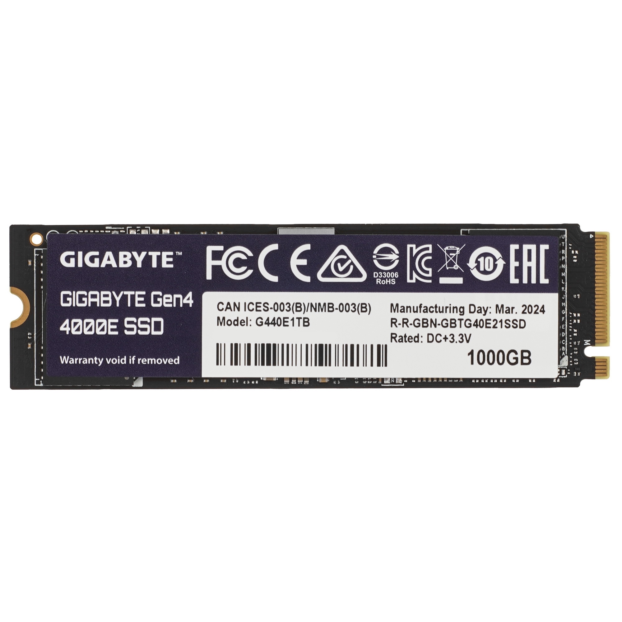 Накопитель SSD Gigabyte 4000E, 1Tb, PCIe 4.0 x4, M.2 2280, NVMe, R/W 4000/3900
