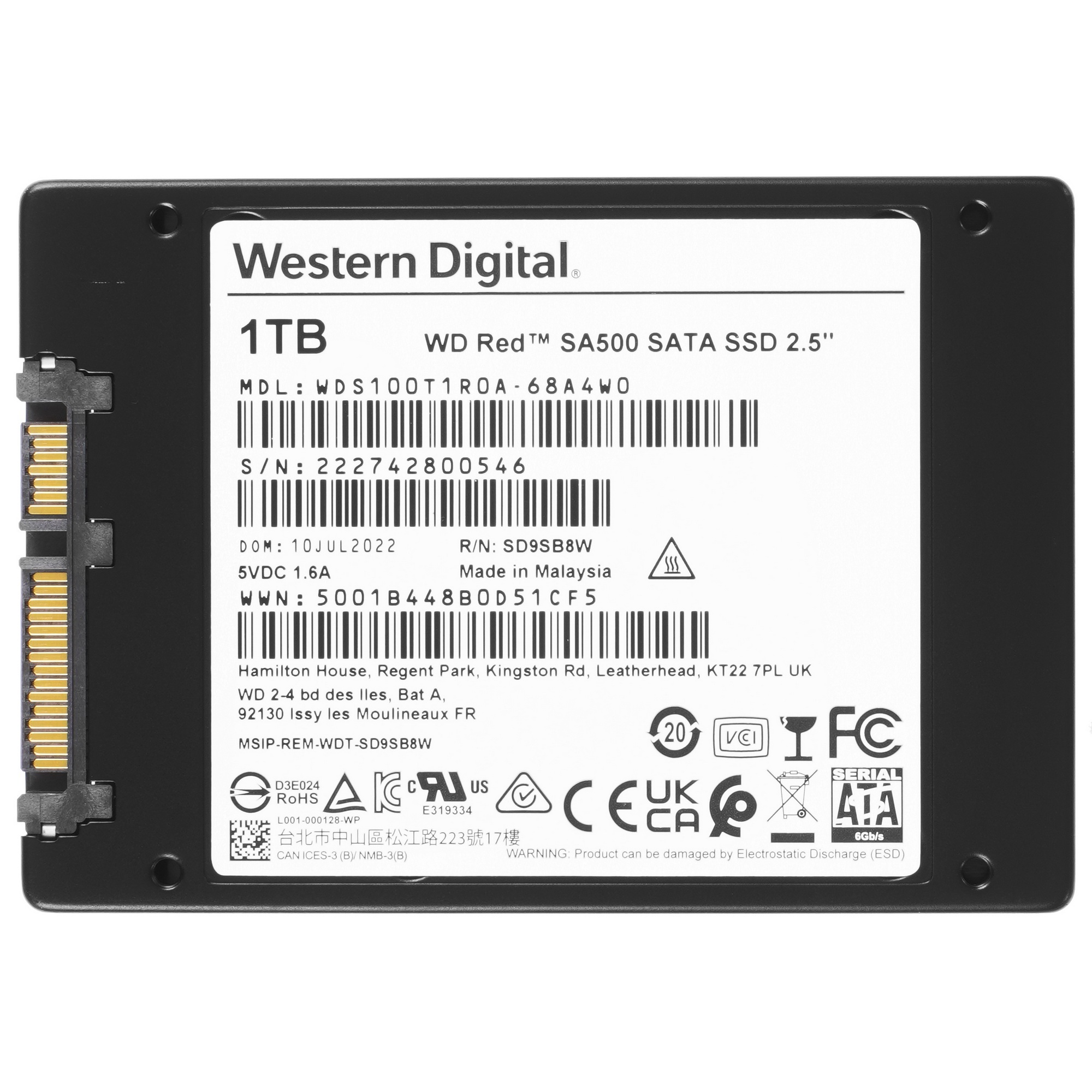 Накопитель SSD WD Red SA500 NAS 3D NAND WDS100T1R0A 1ТБ 2,5" SATA-III (TLC)