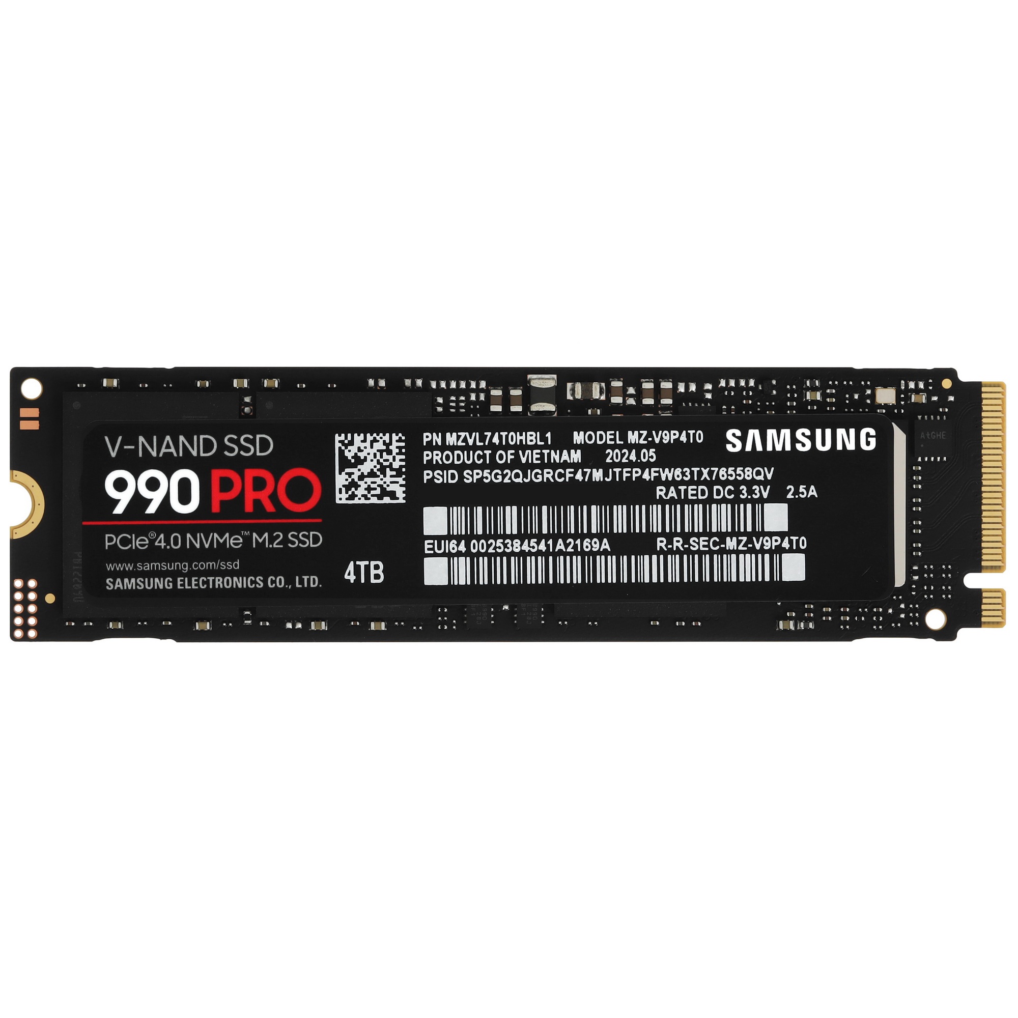 Накопитель SSD Samsung 990 PRO, 4TB, PCIe 4.0 x4, M.2 2280, NVMe, R/W 7450/6900