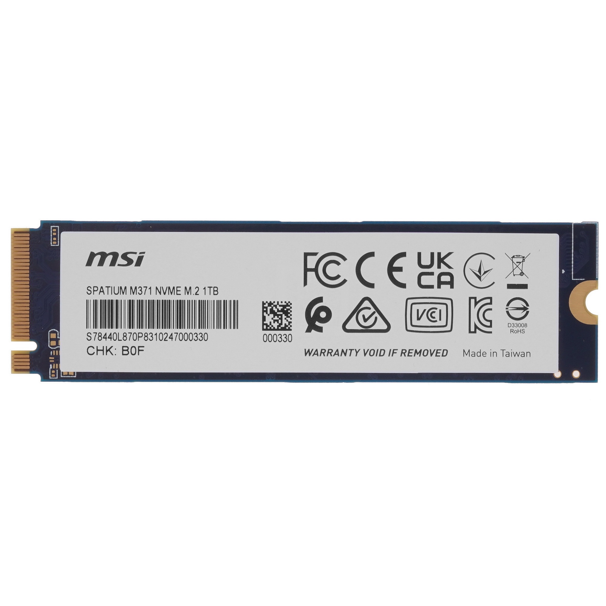Накопитель SSD MSI Spatium M371, 1ТБ, M.2 2280, PCIe 3.0 x4, NVMe, M.2