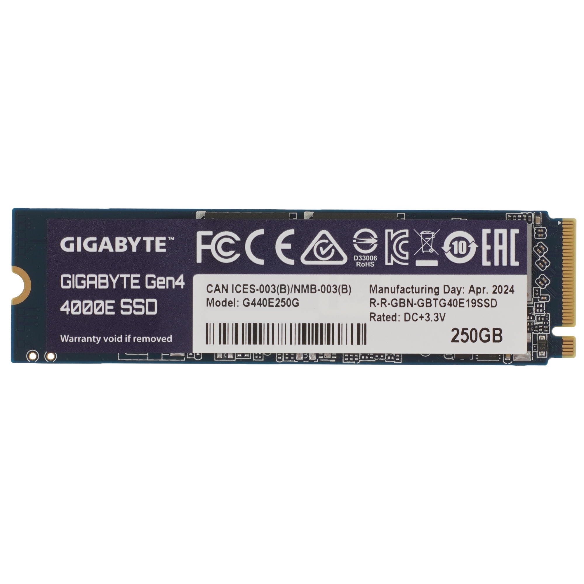 Накопитель SSD GIGABYTE Gen4 4000E, 250Gb, M.2 2280, PCIe 4.0 x4, NVMe, R/W 3500/1800