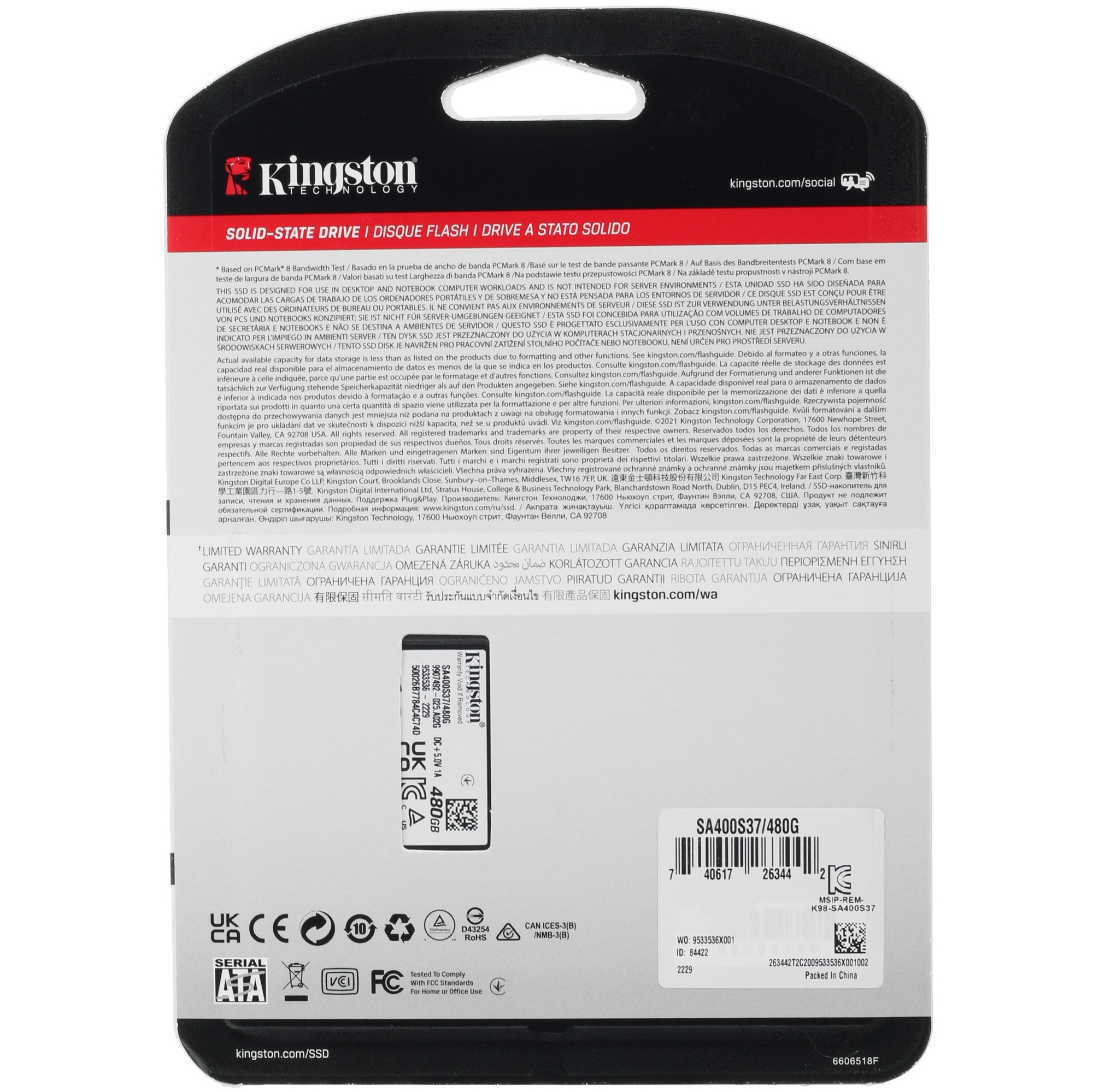 Накопитель SSD Kingston A400, 480GB, SATA III, 2.5", R/W 500/450