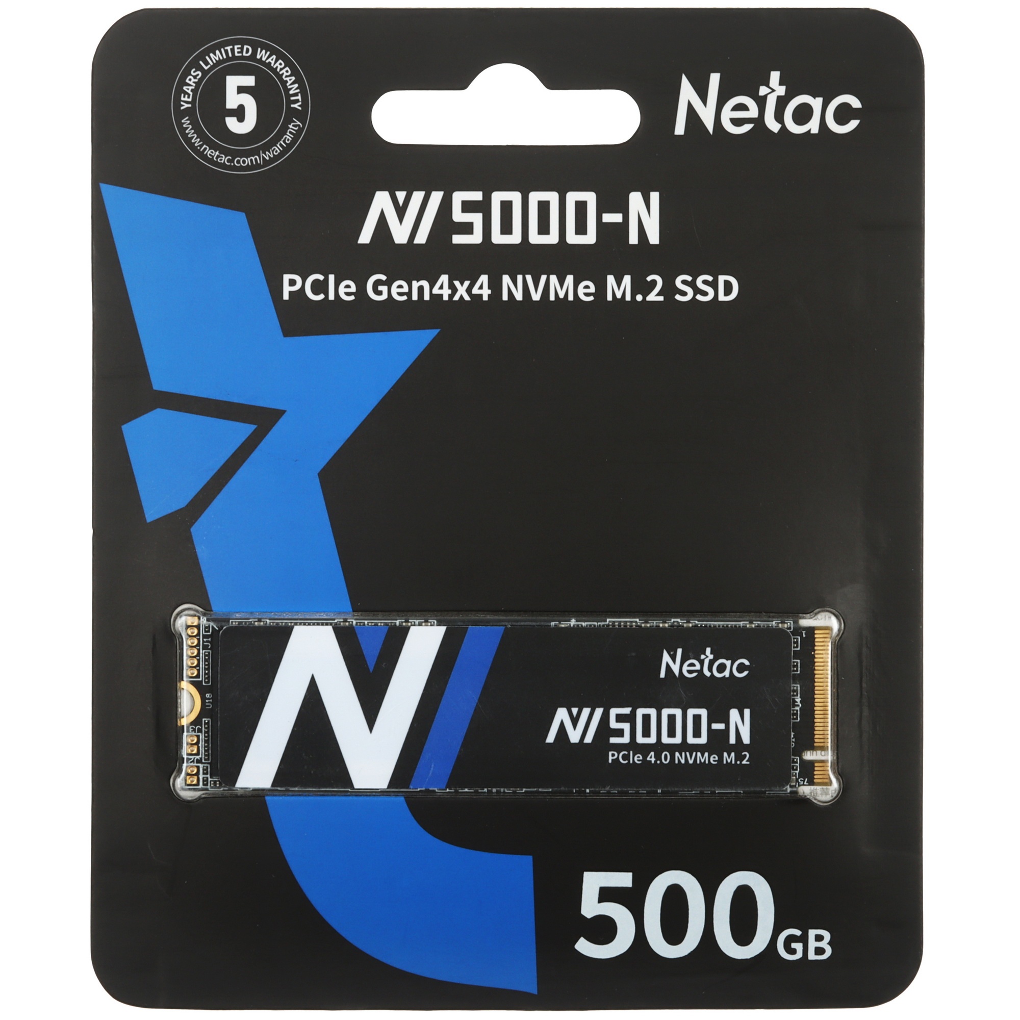 Накопитель SSD Netac NV5000 Pro, 500GB, M.2 2280, PCIe 4.0 x4, NVMe, R/W 4800/2700, с радиатором