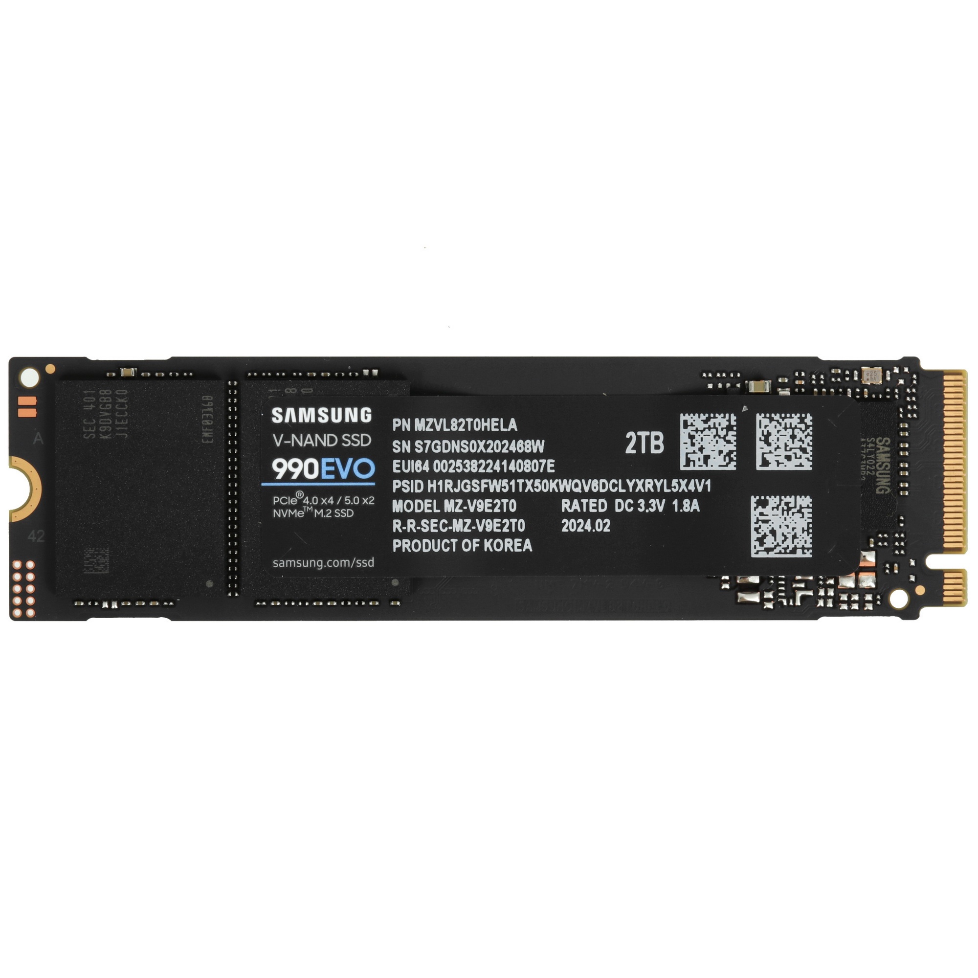 Накопитель SSD Samsung 990 EVO, 2000GB, PCIe 4.0 x4, M.2 2280, NVMe, R/W 5000/4200