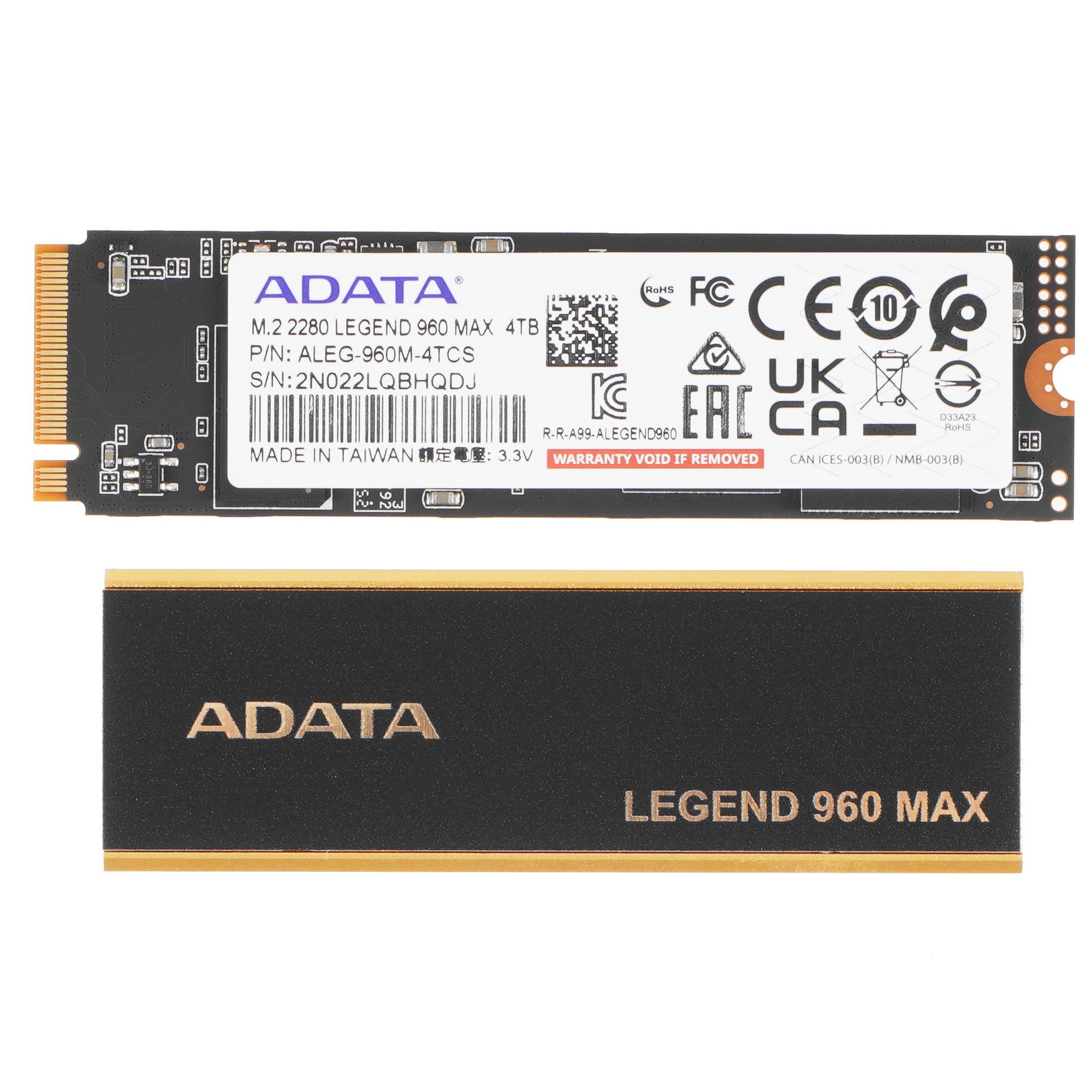 Накопитель SSD ADATA LEGEND 960 MAX, 4Tb, M.2 2280, PCIe 4.0 x4, NVMe, R/W 7400/6800, с радиатором