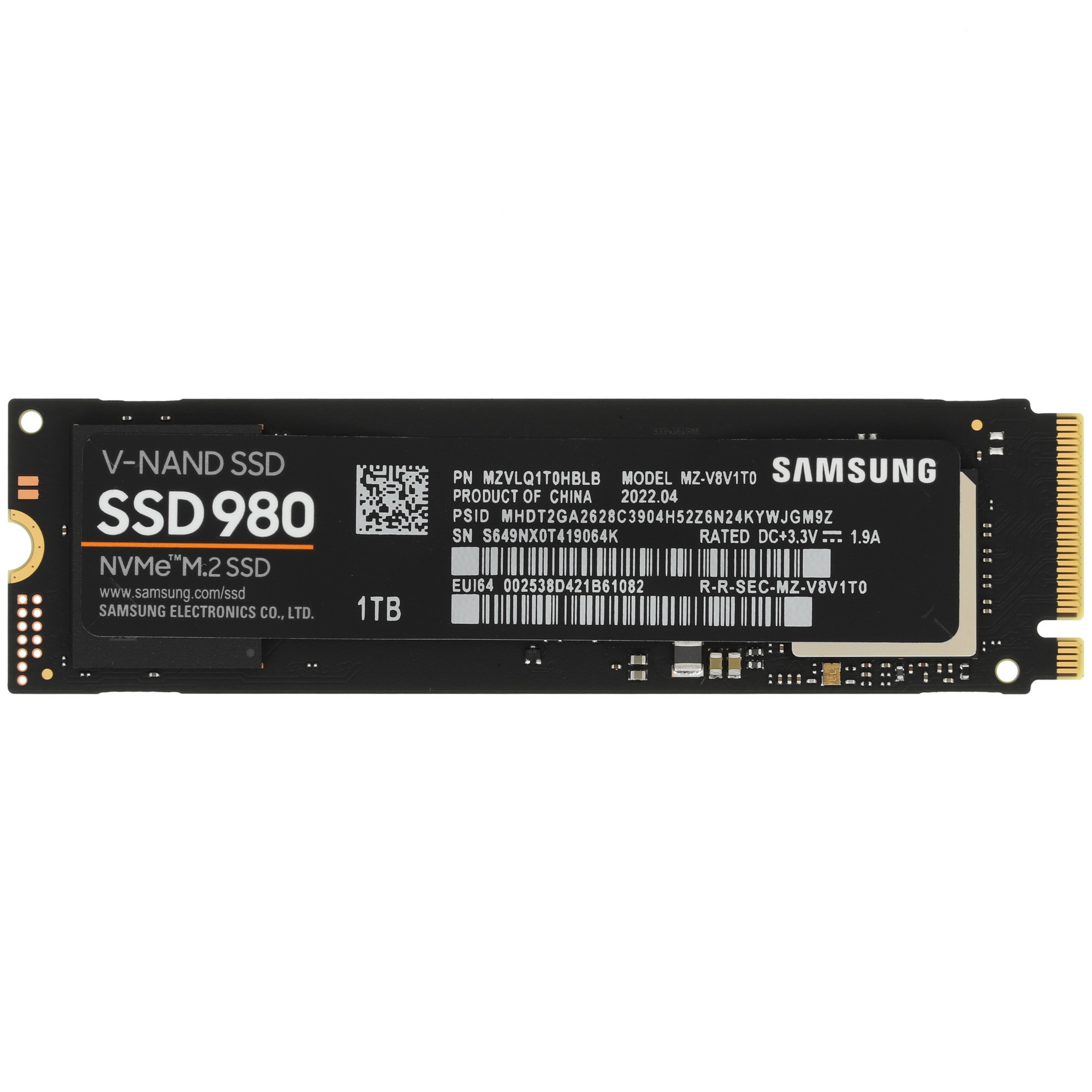 Накопитель SSD Samsung 980, 1000GB, PCIe 3.0 x4, M.2 2280, NVMe, R/W 3500/3000