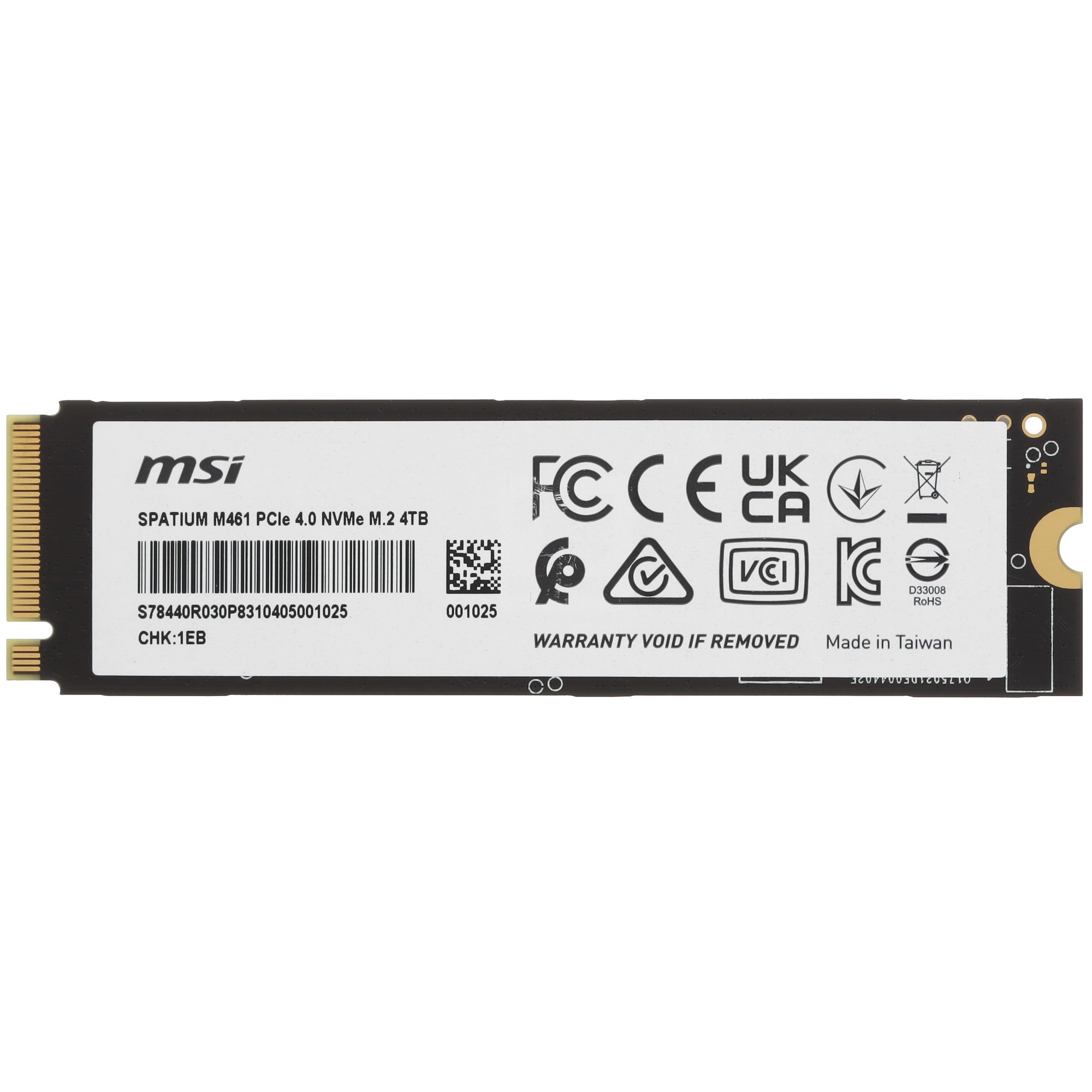 Накопитель SSD MSI M461, 4TB, PCIe 4.0 x4, M.2 2280, NVMe, R/W 5000/4200