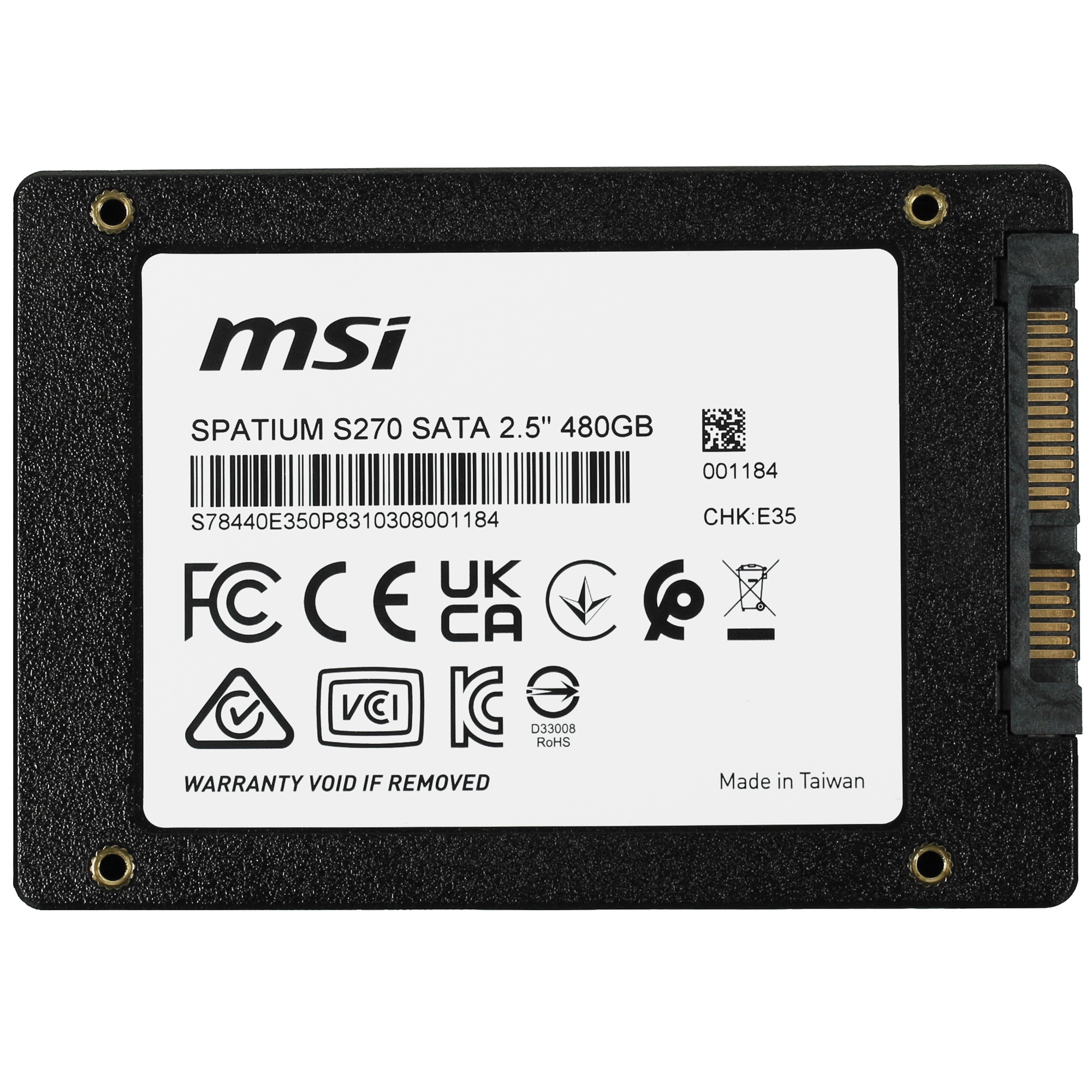 Накопитель SSD MSI SPATIUM S270, 480GB, 2.5", SATA III, R/W 500/450