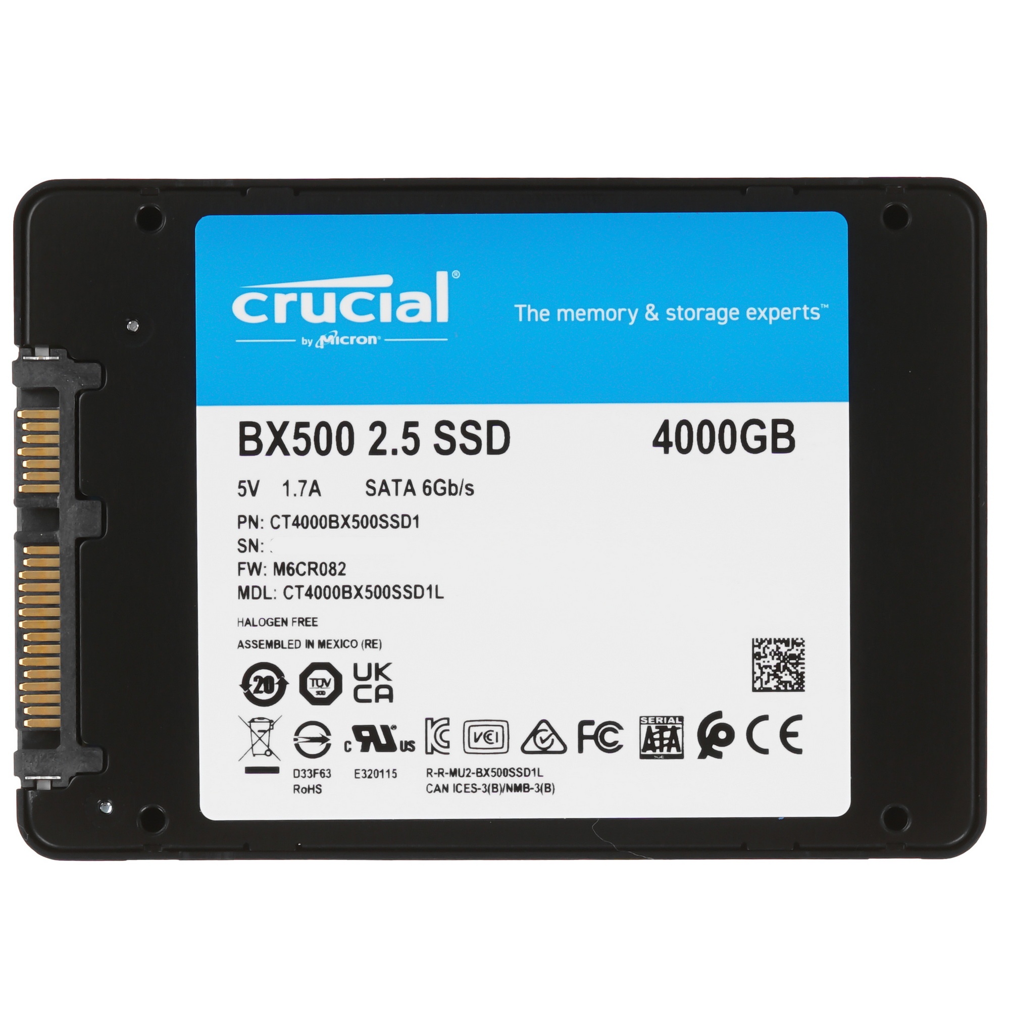 Накопитель SSD Crucial BX500, 4Tb, SATA III, 2.5", R/W 540/500