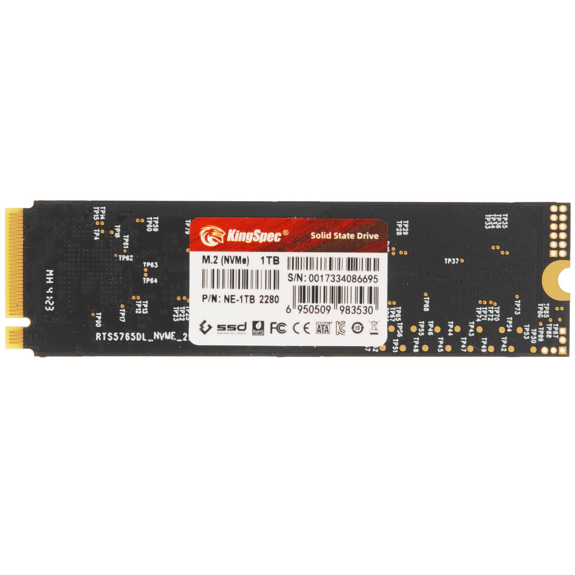 Накопитель SSD KingSpec NE-1TB, 1024GB, PCIe 3.0 x4, M.2 2280, NVMe, R/W 2400/1900