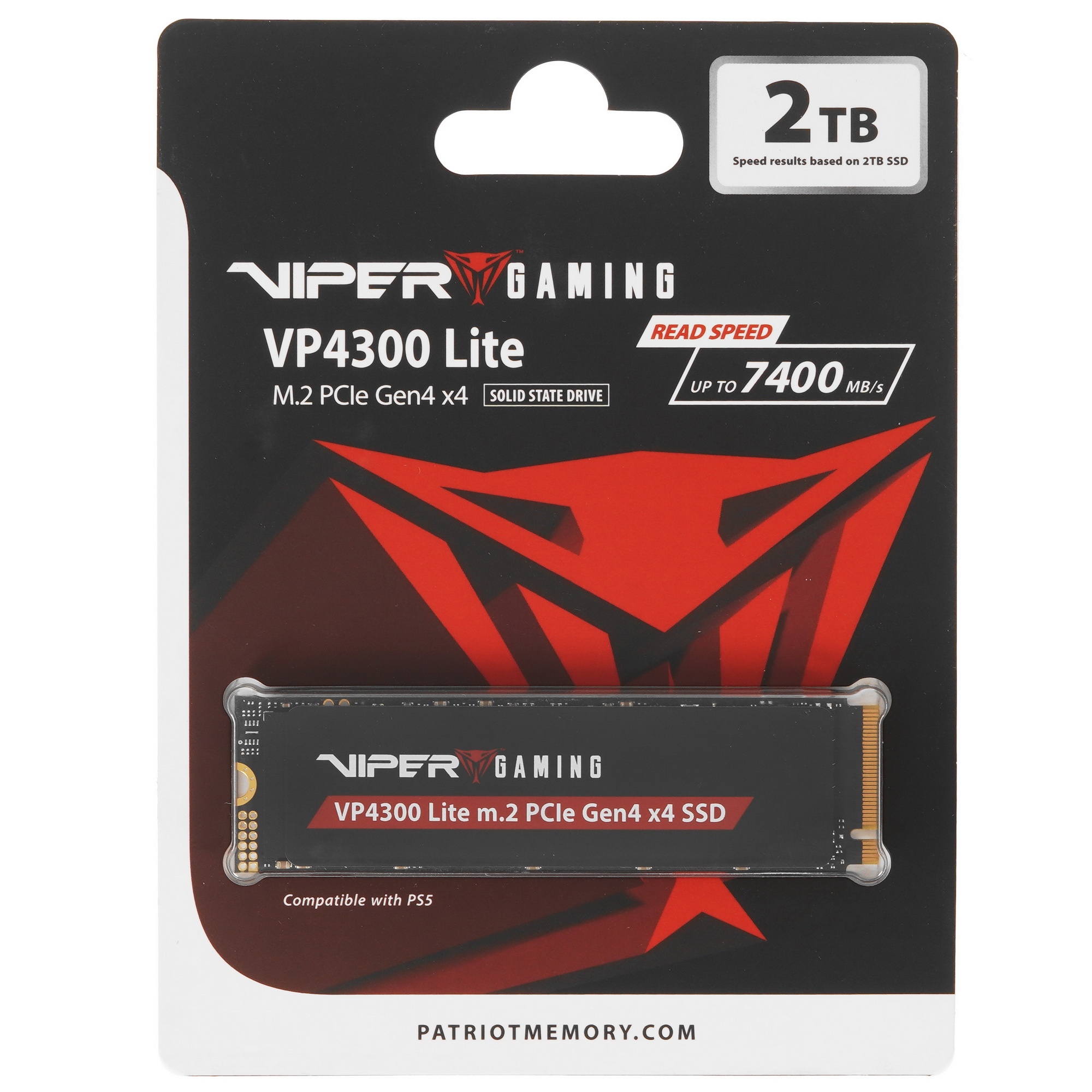 Накопитель SSD Patriot Viper VP4300 Lite, 2Tb, PCIe 4.0 x4, M.2 2280, NVMe, R/W 7400/6400, с радиато