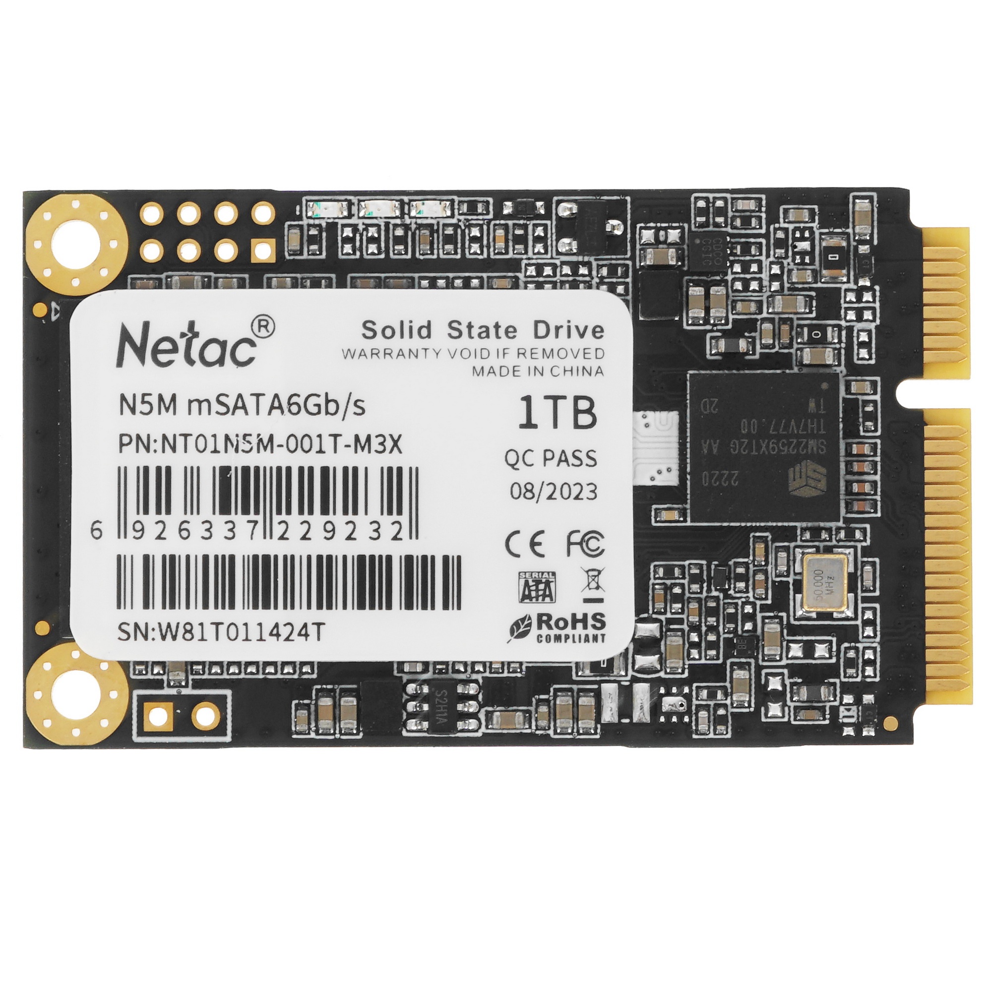 Накопитель SSD Netac N5M, 1000GB, mSATA, R/W 560/520