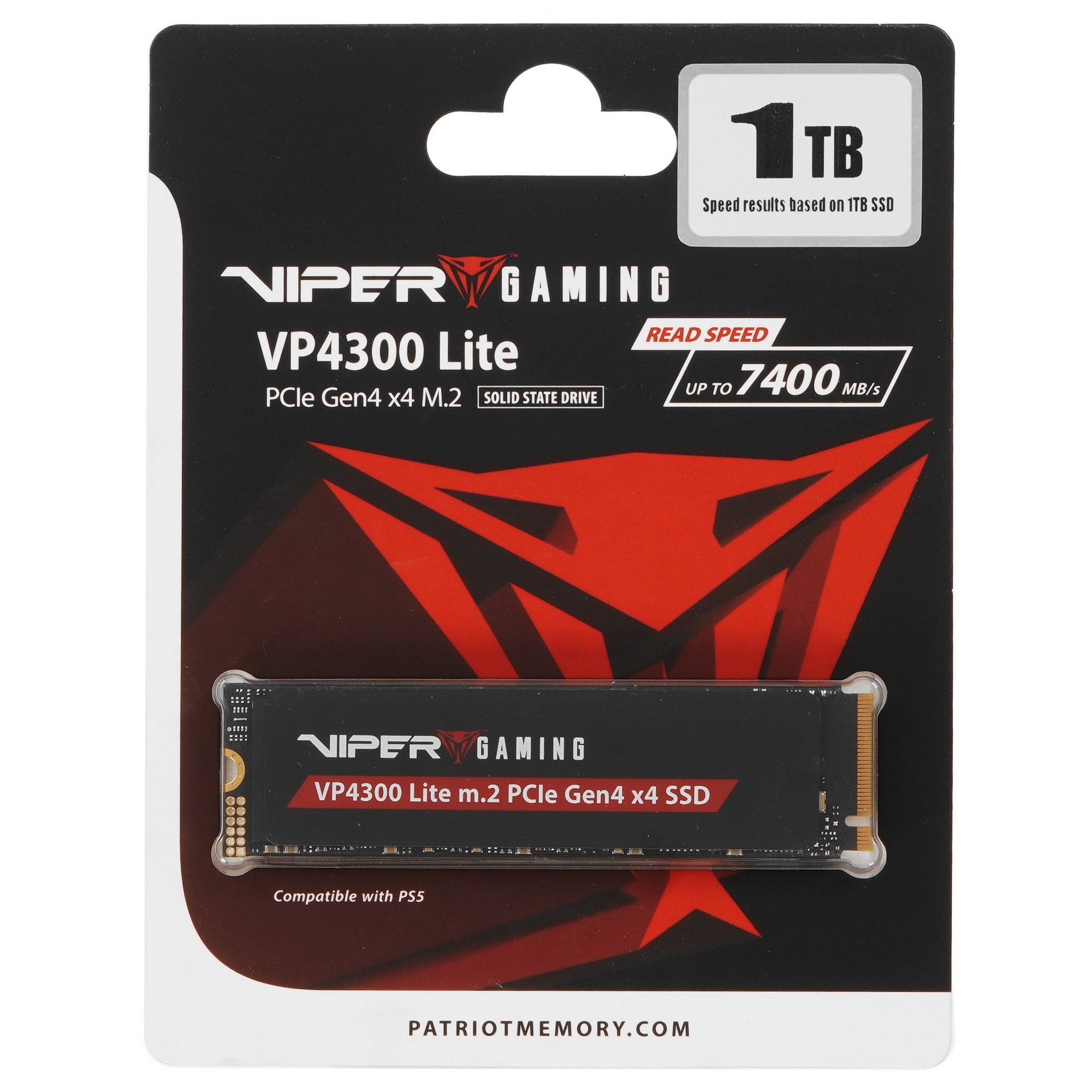 Накопитель SSD Patriot Viper VP4300 Lite, 1Tb, PCIe 4.0 x4, M.2 2280, NVMe, R/W 7400/6400, с радиато