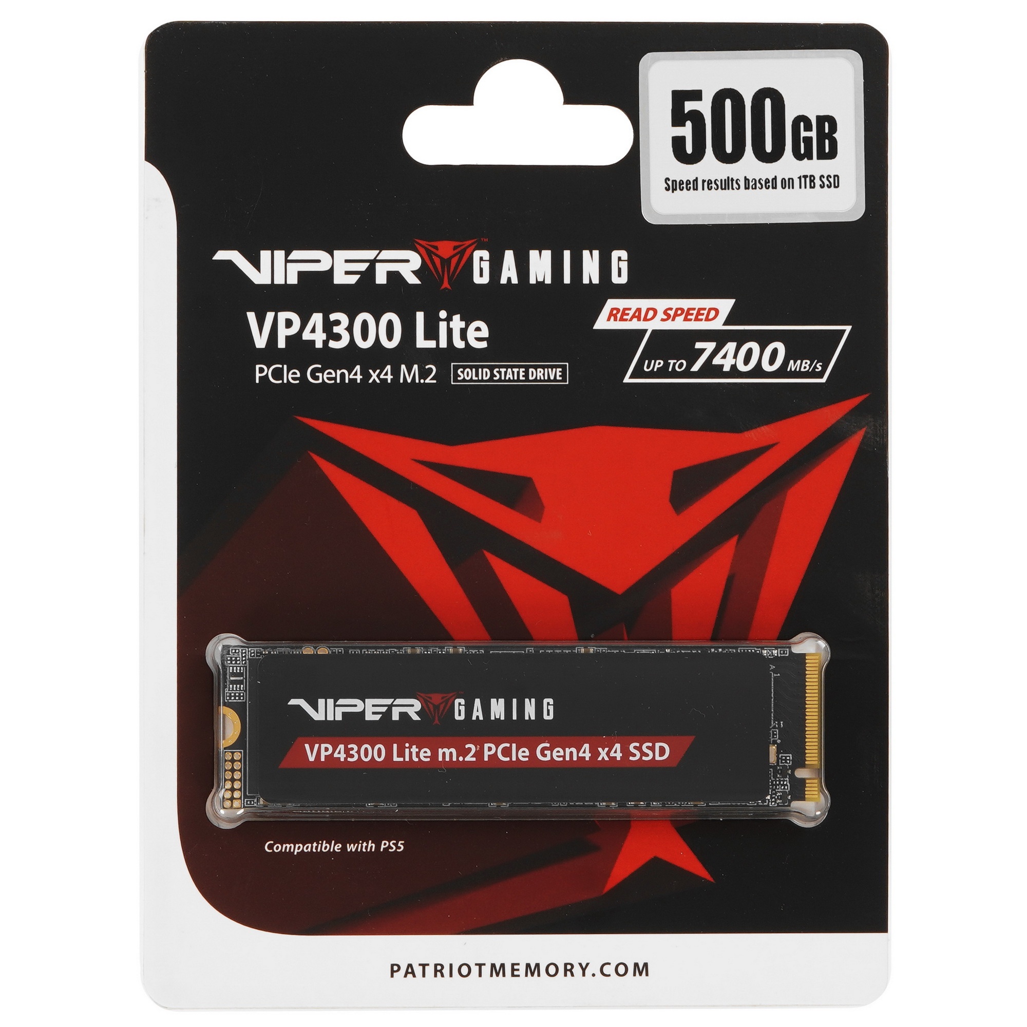 Накопитель SSD Patriot Viper VP4300 Lite, 500GB, PCIe 4.0 x4, M.2 2280, NVMe, R/W 7000/4000, с радиа