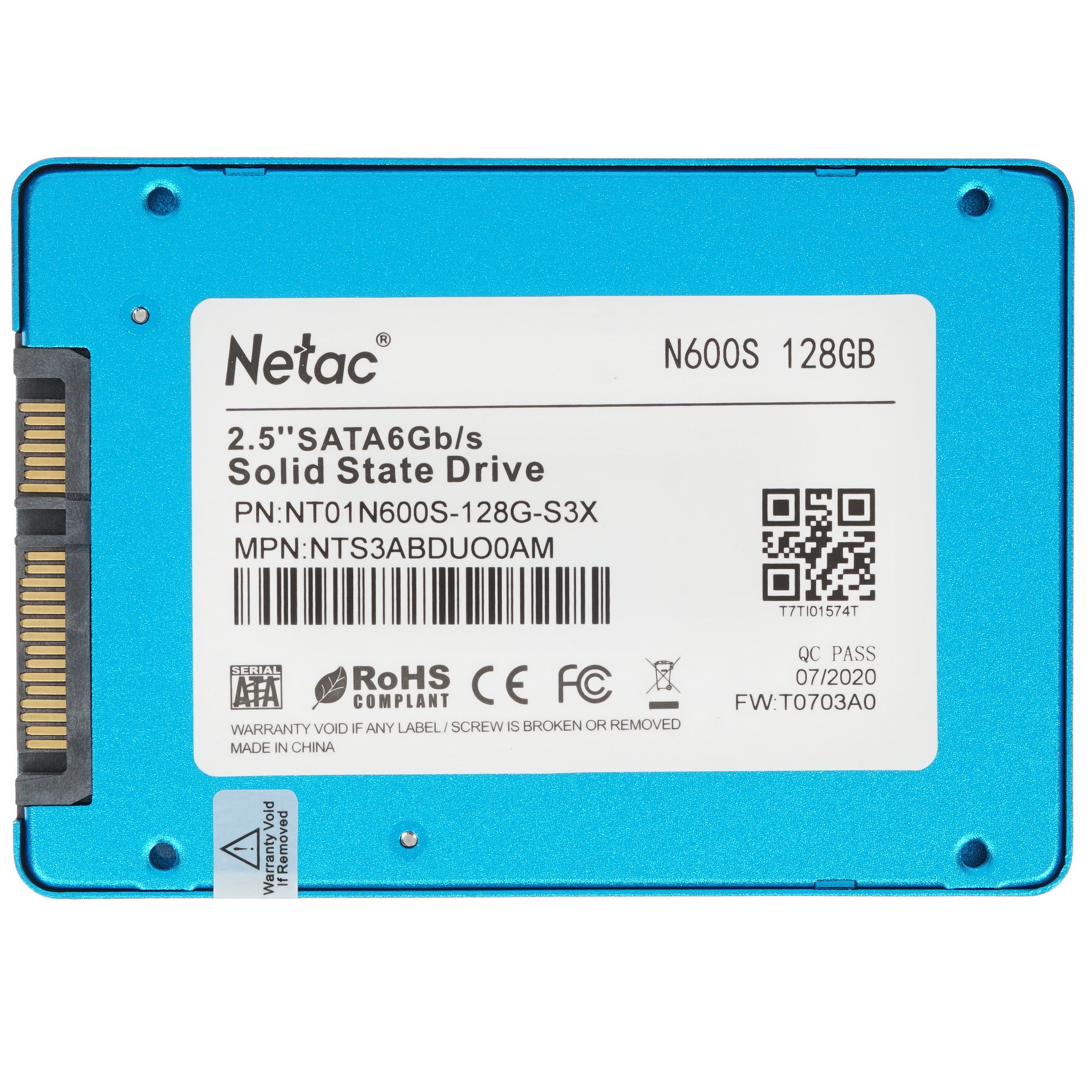 Накопитель SSD Netac N600S, 128GB, SATA III, 2.5", R/W 510/440
