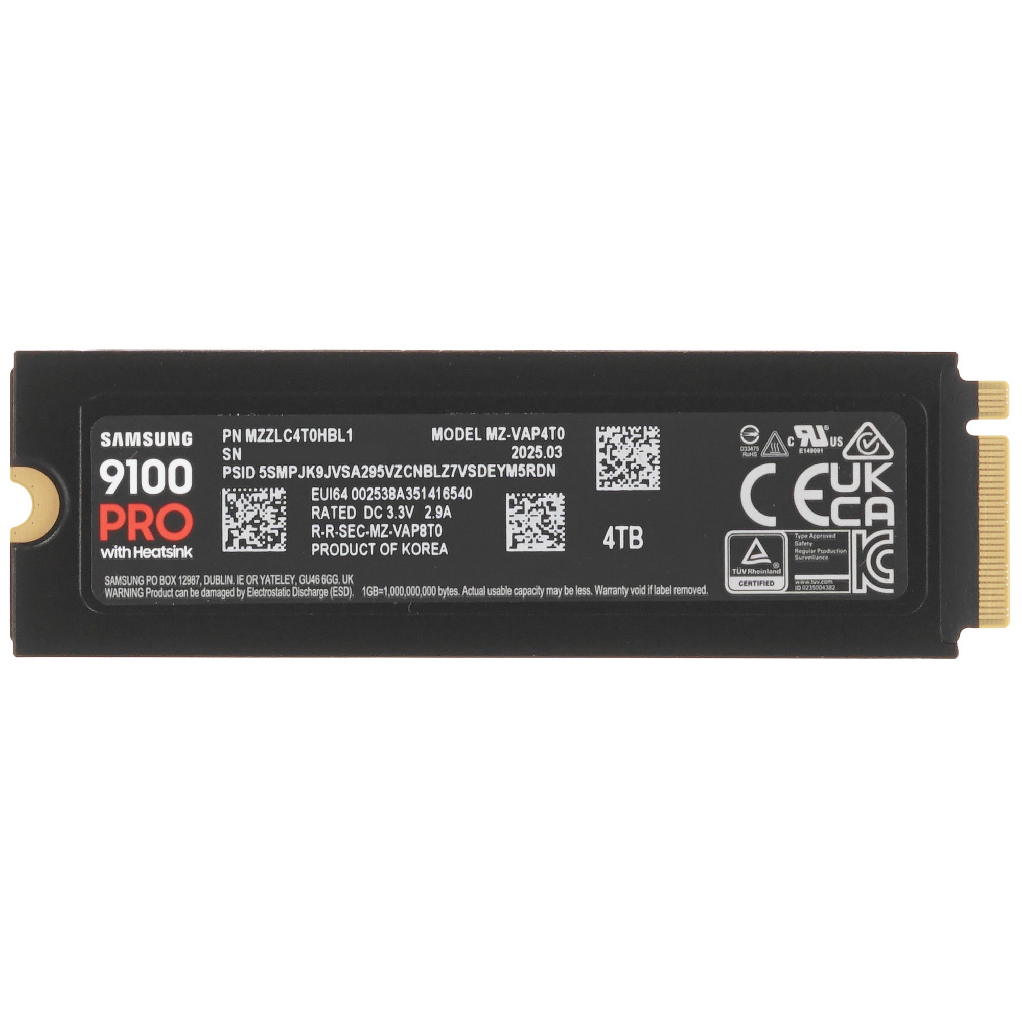 Твердотельный диск 4TB Samsung 9100 PRO, M.2, PCI-E 5.0 x4, TLC 3D NAND [R/W - 14800/13400 MB/s] с р