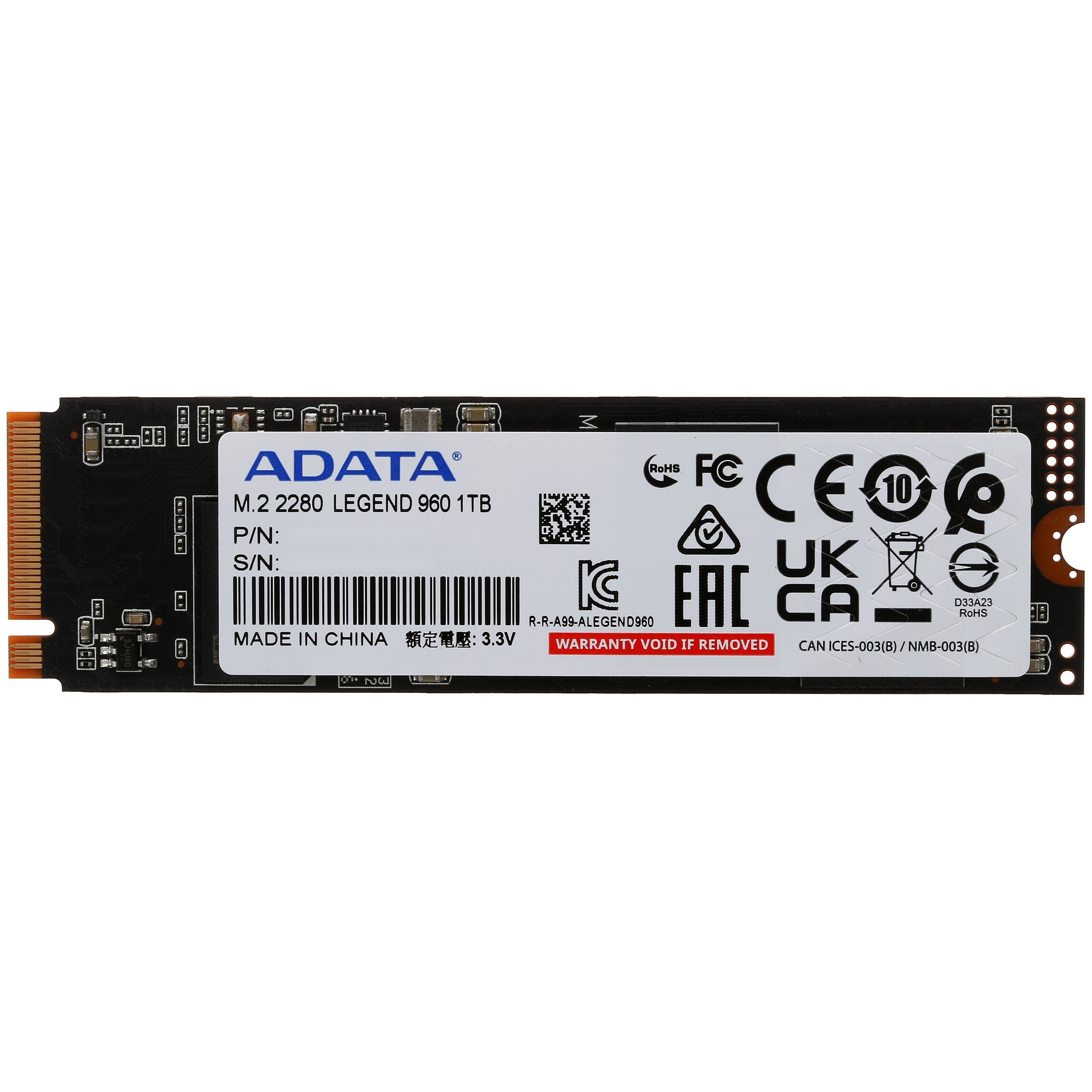 Накопитель SSD ADATA LEGEND 960, 1Tb, PCIe 4.0 x4, M.2 2280, NVMe, R/W 7400/6000, с радиатором