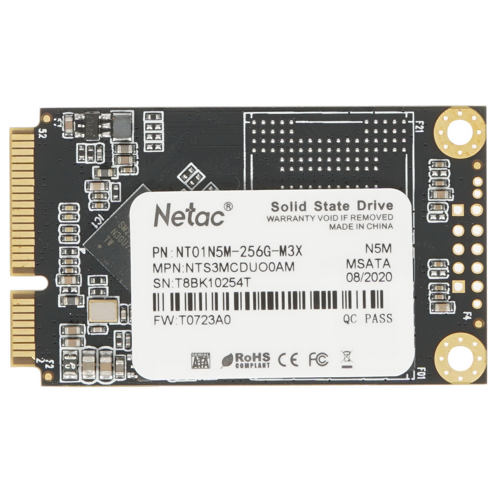 Накопитель SSD Netac N5M, 256GB, mSATA, R/W 560/520