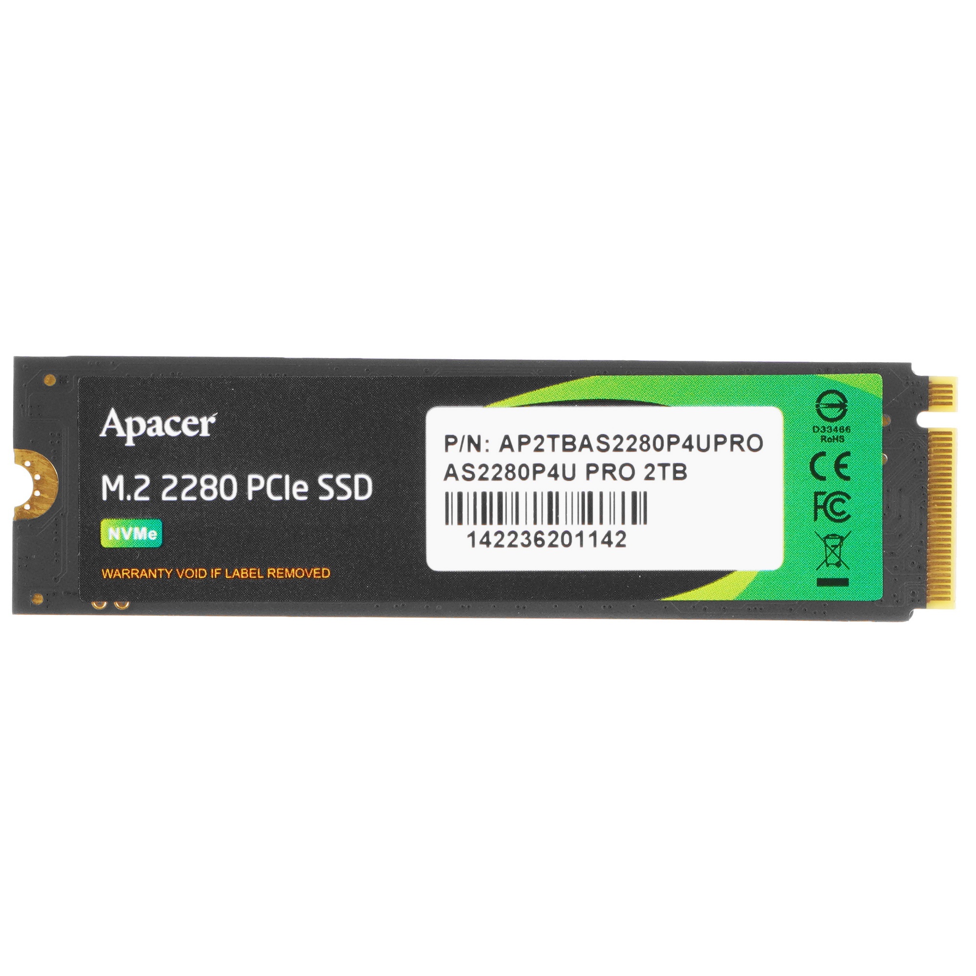 Накопитель SSD Apacer AS2280P4U PRO, 2Tb, M.2 2280, PCIe 3.0 x4, R/W 3500/3000, с радиатором