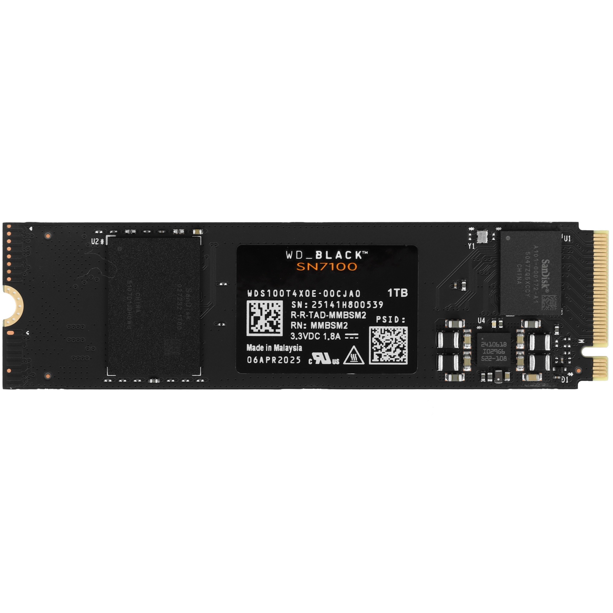 Твердотельный диск 1TB WD Black SN7100 , M.2 2280, PCI-E 3x4, [R/W - 7250/6900 MB/s] 3D-NAND TLC