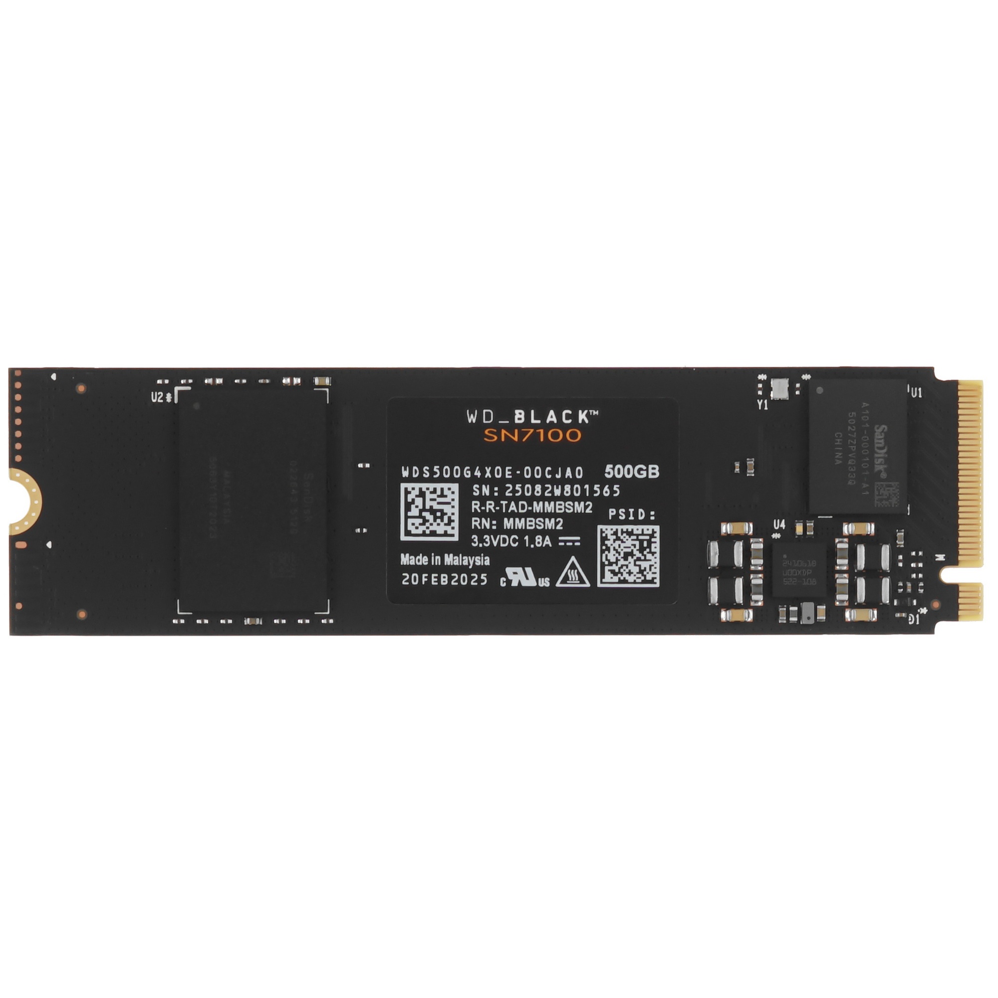 Твердотельный накопитель Western Digital Black SSD SN7100 M2.2280 PCIe 4.0 500Gb, 6800MBs/5000MBs, T