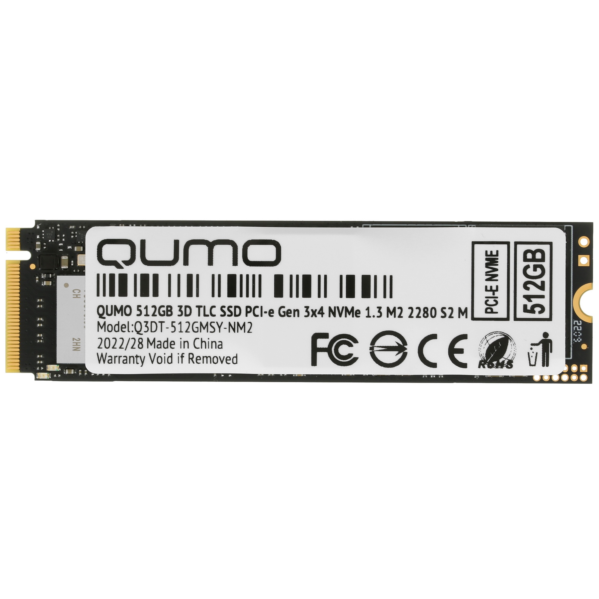 Накопитель SSD 512GB PCIe Gen3x4 NVMe 1.3 M2 2280 QUMO Novation TLC 3D (Q3DT-512GSMSY-NM2) R/W 2100/