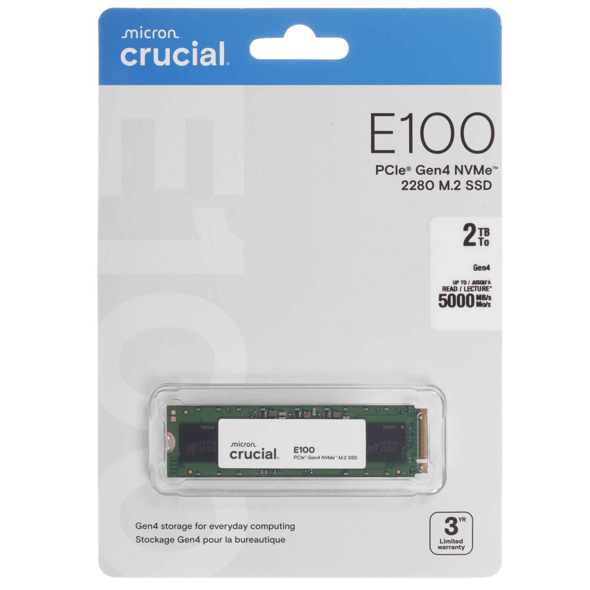 Твердотельный накопитель SSD M.2 Crucial 2.0Tb E100  (PCIe 4x4, up to 5000/4000MBs,