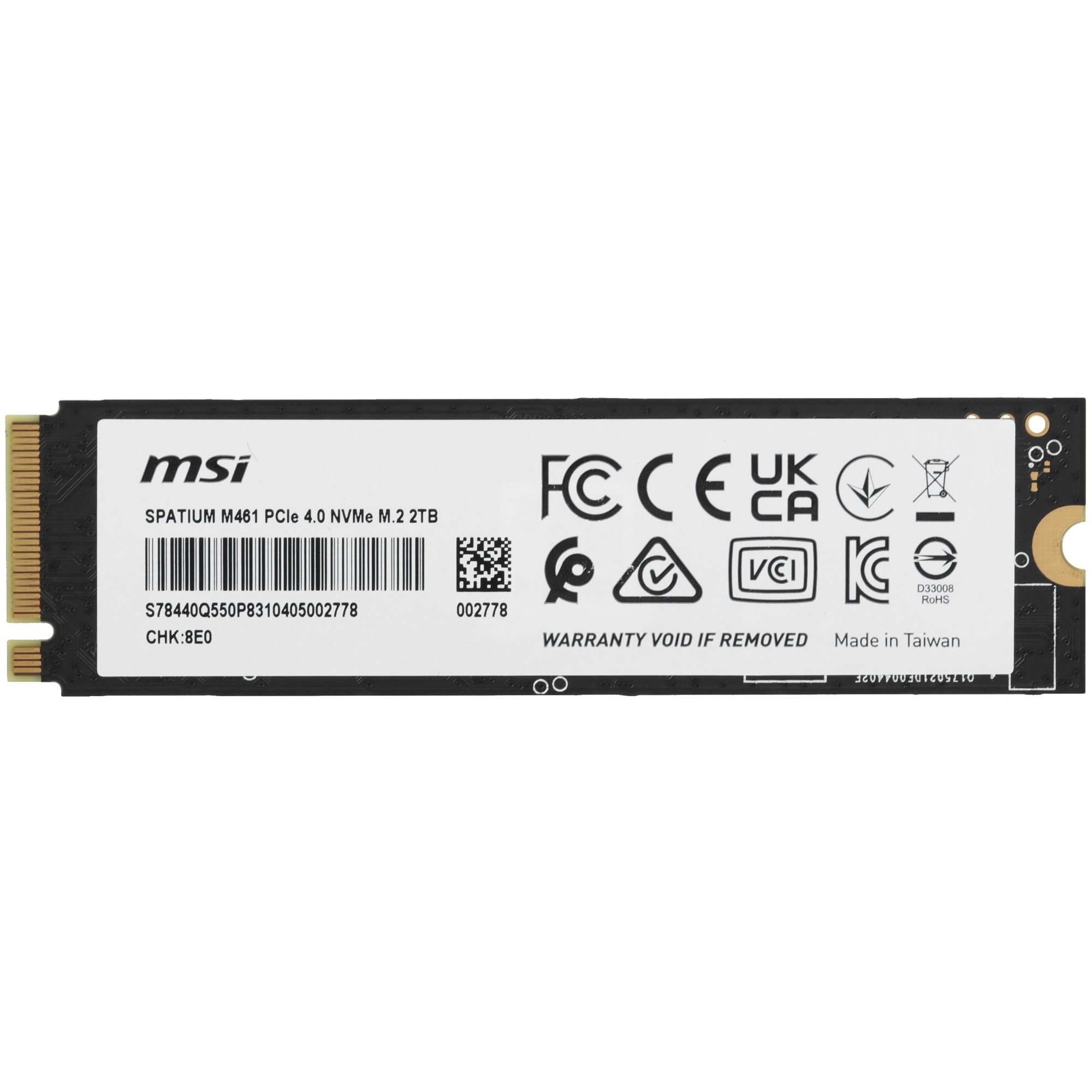 Накопитель SSD MSI SPATIUM M461, 2TB, M.2 2280, PCIe 4.0 x4, NVMe, R/W 5000/4200
