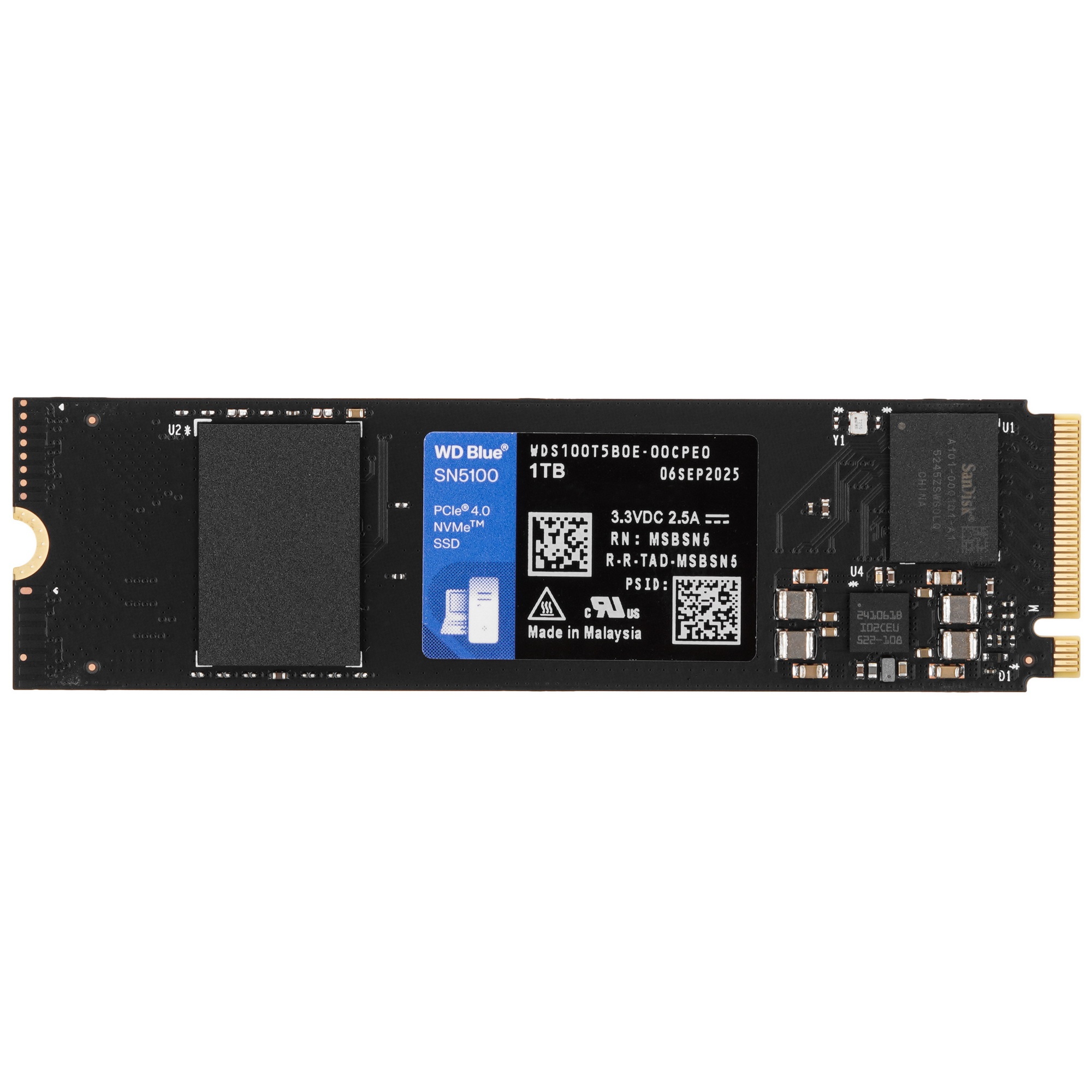 Накопитель SSD M.2 2280 1TB NVMe PCIE 4.0 x4 7100/6700 BLUE SN5100 WDS100T5B0E WDC