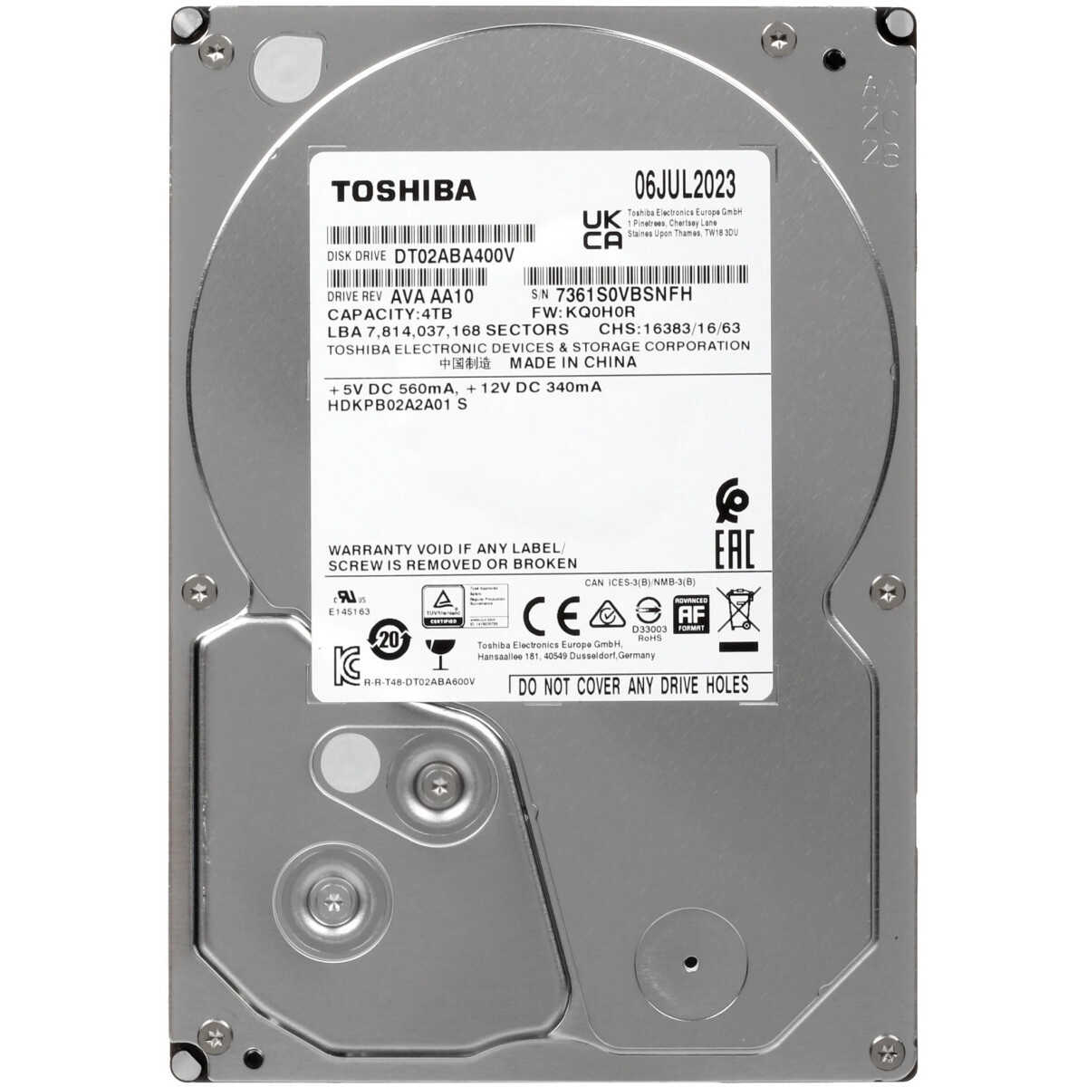 Жесткий диск 4TB Toshiba (MG04ACA400E) {SATA 6.0Gb/s, 7200 rpm, 128Mb buffer, 3.5"}