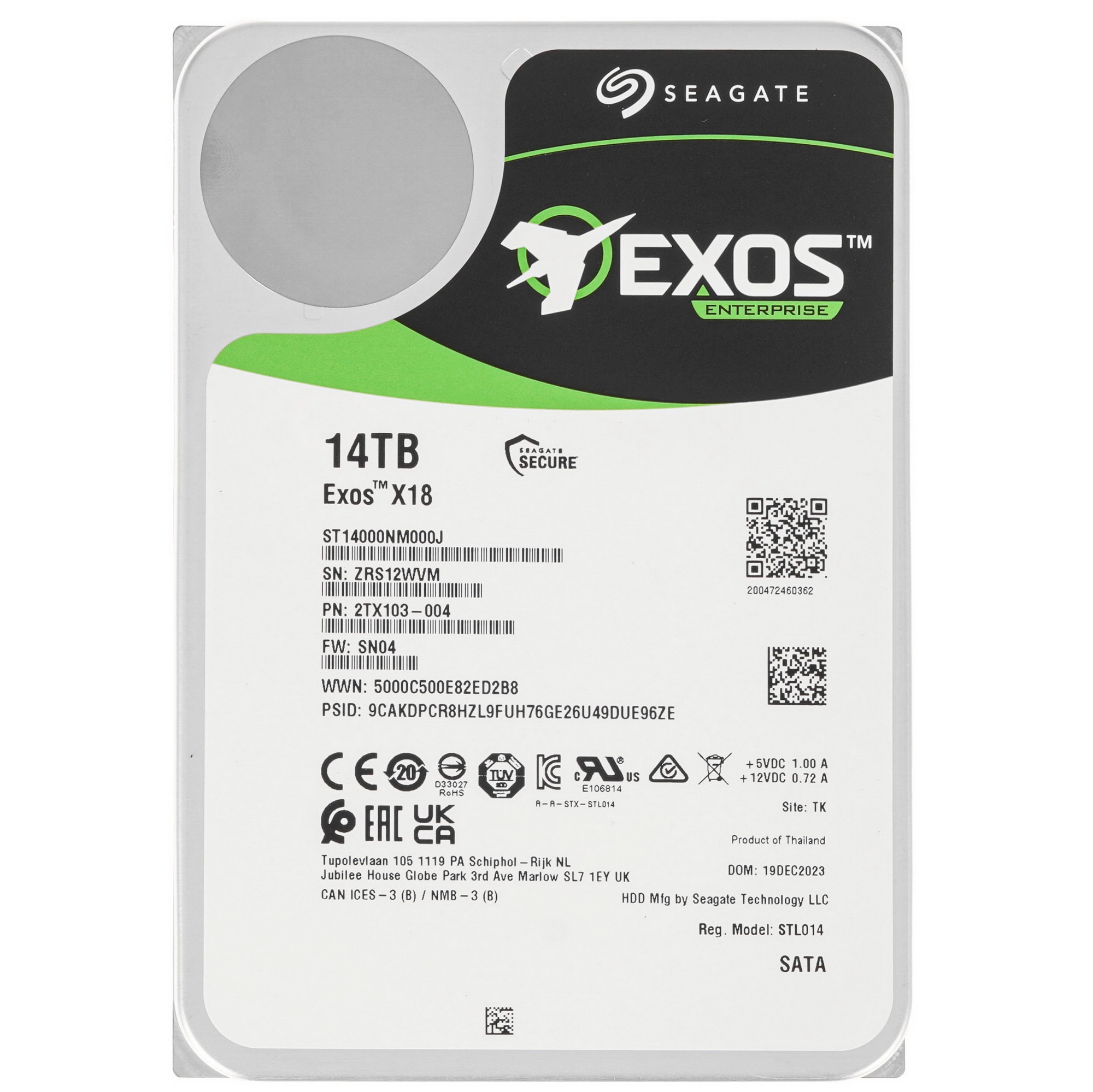 Жесткий диск Seagate Exos X18 ST14000NM000J 14Tb SATA-III (7200rpm) 256Mb 3.5"