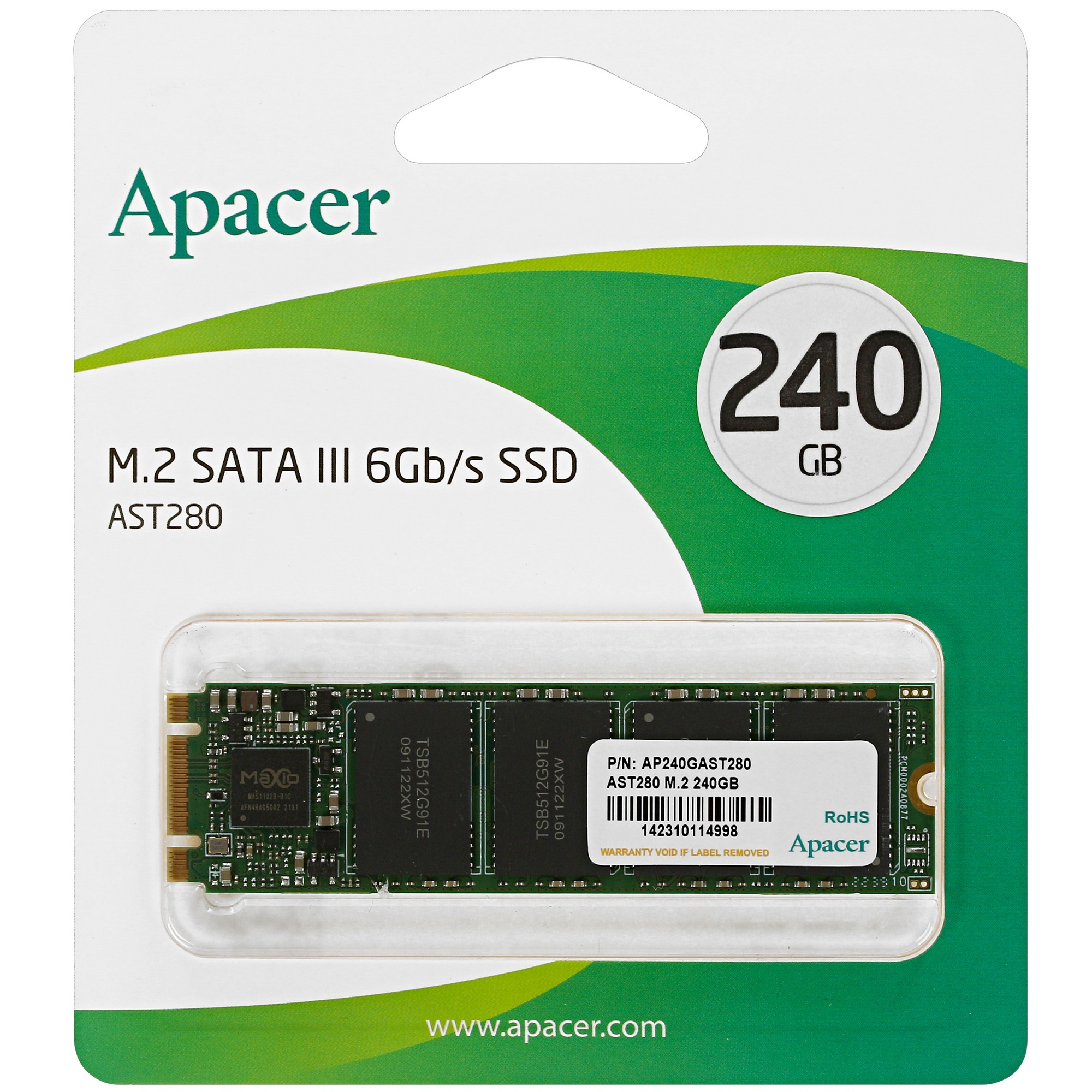 Накопитель SSD Apacer AST280, 240Gb, M.2 2280, SATA III, R/W 520/495