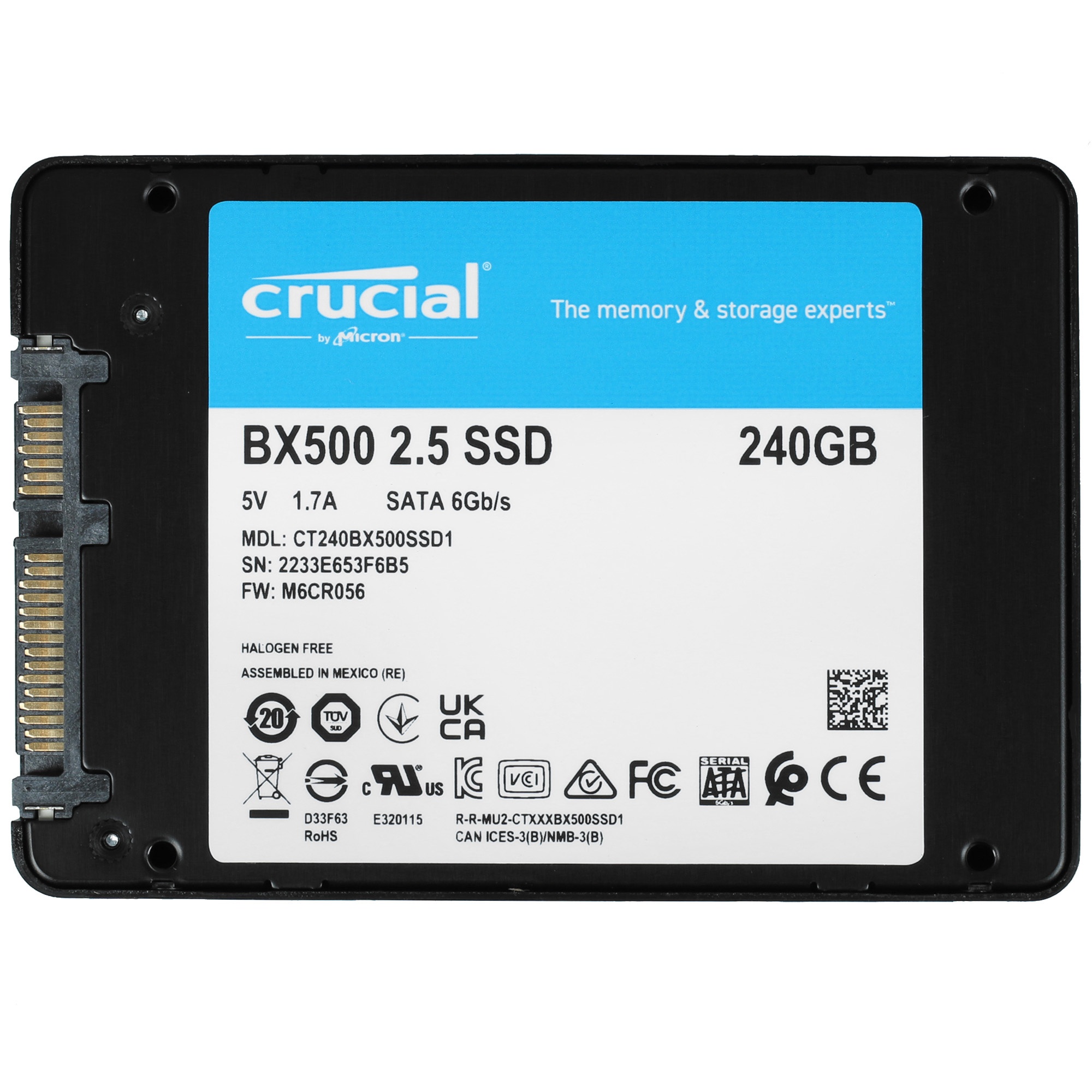 Накопитель SSD Crucial BX500, 240Gb, 2.5", SATA III, R/W 540/500