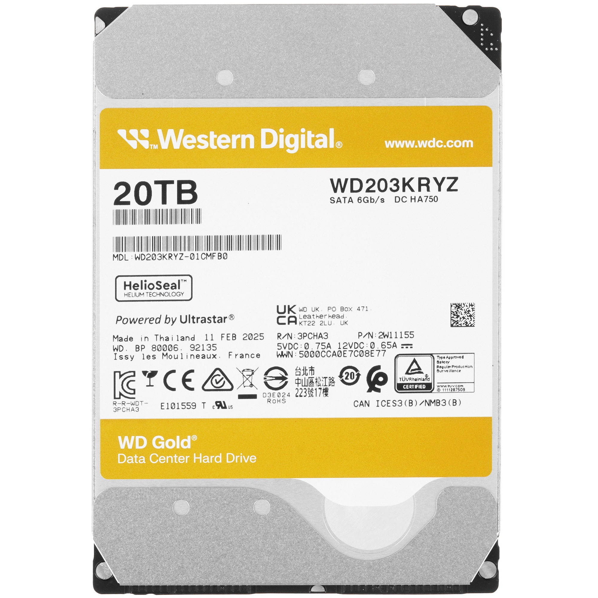 Жесткий диск WD SATA-III 20TB WD203KRYZ Server Gold 512E (7200rpm) 512Mb 3.5"