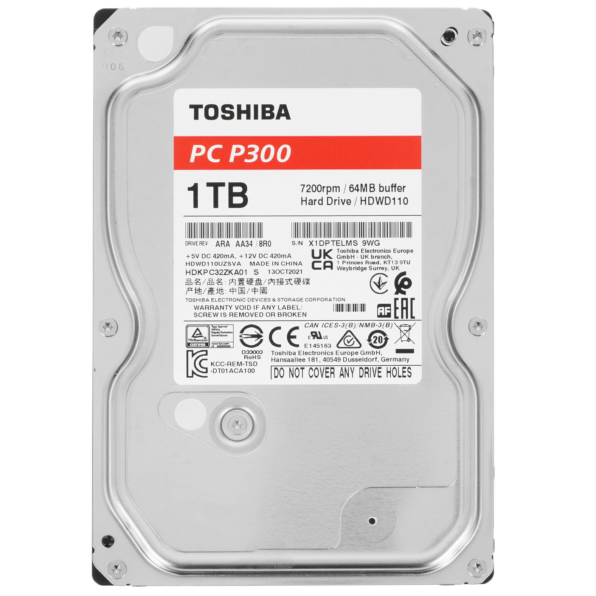 Жесткий диск Toshiba 1Tb 7200rpm HDWD110UZSVA SATA-III P300 64Mb 3.5"
