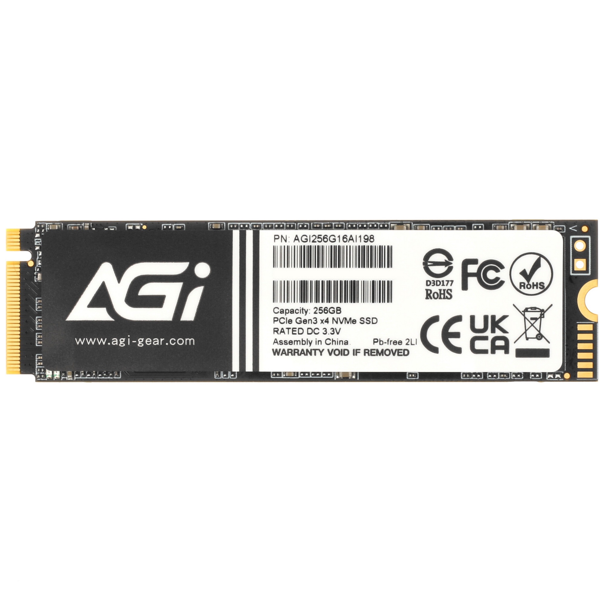 Накопитель SSD AGI AI198, 256Gb, PCIe 3.0 x4, M.2 2280, NVMe, R/W 1936/1217