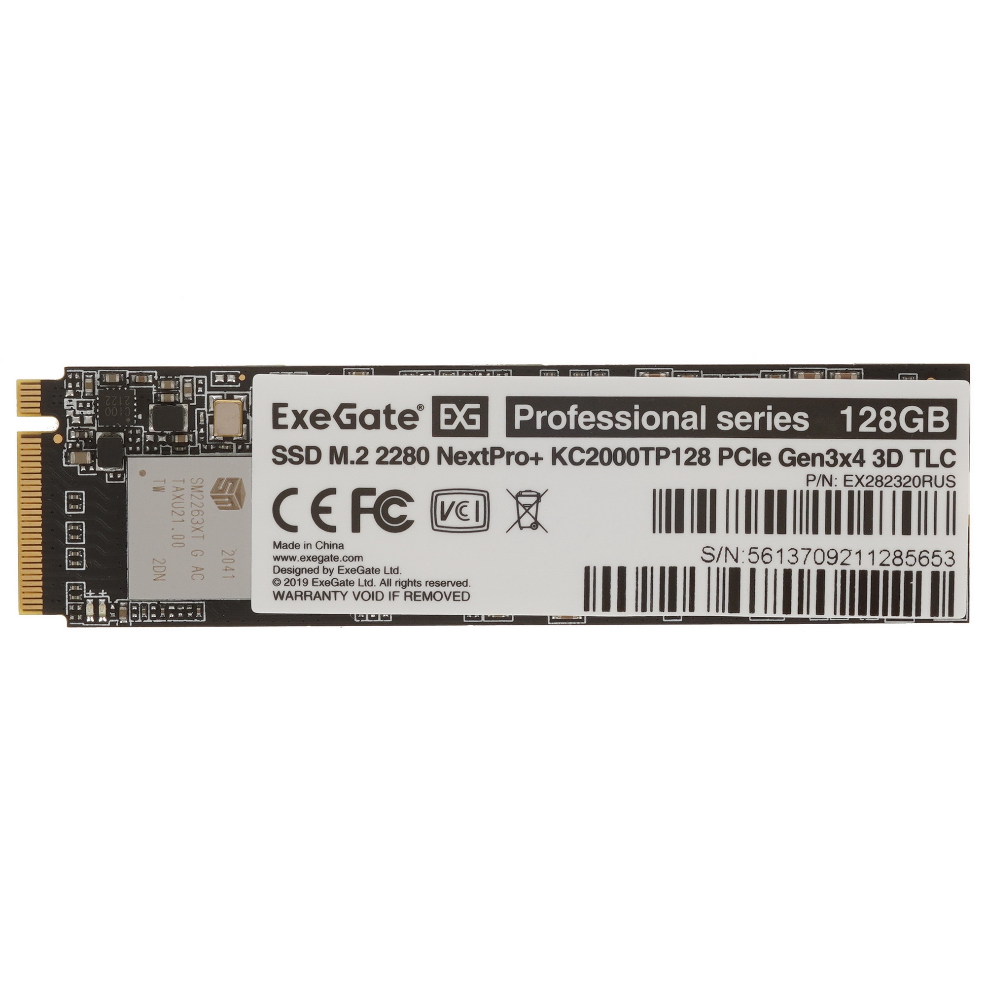 Накопитель SSD ExeGate NextPro+ KC2000TP128, 128Gb, PCIe 3.0 x4, M.2 2280, NVMe, R/W 1200/600