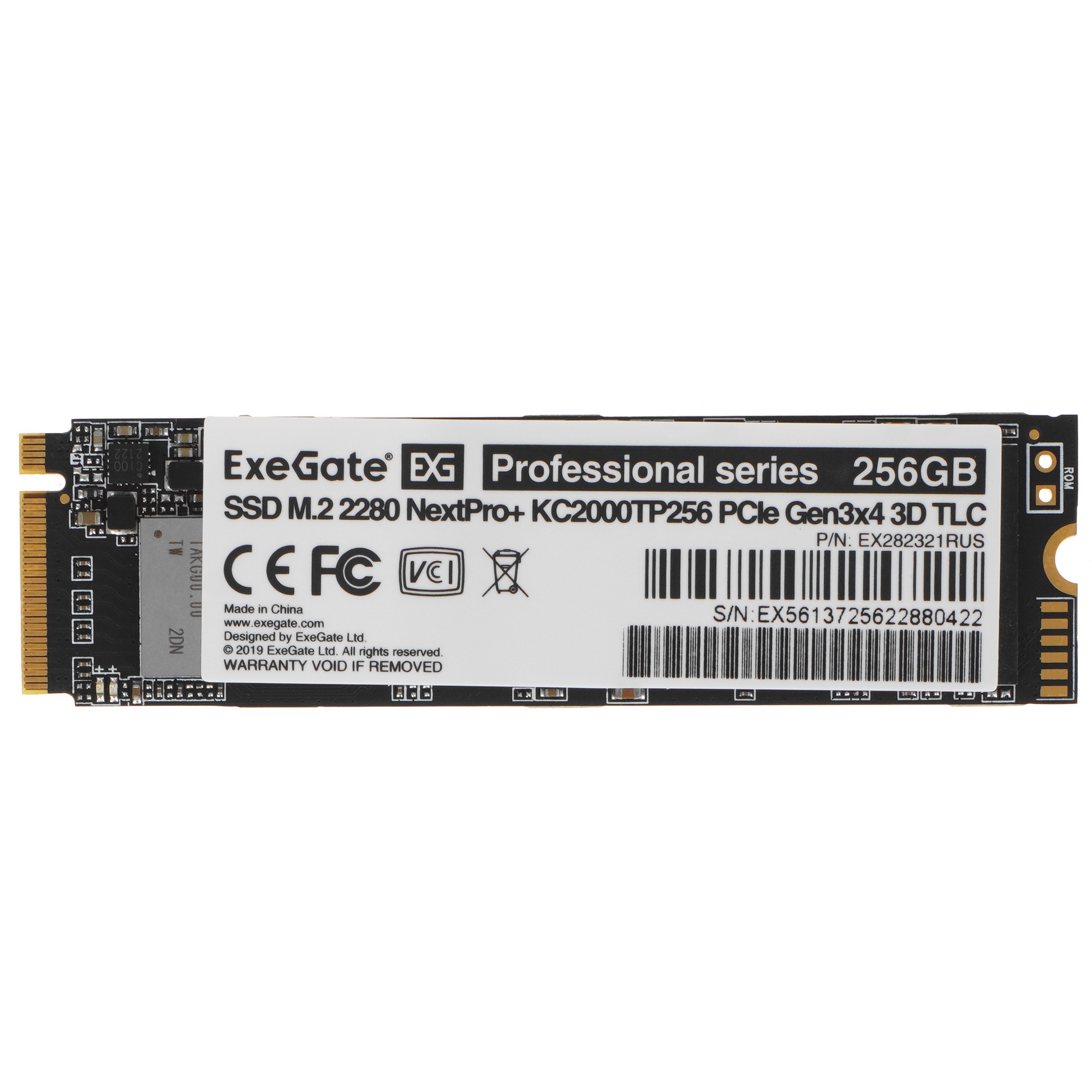Накопитель SSD ExeGate NextPro+ KC2000TP256, 256Gb, M.2 2280, PCIe 3.0 x4, NVMe, R/W 1500/900