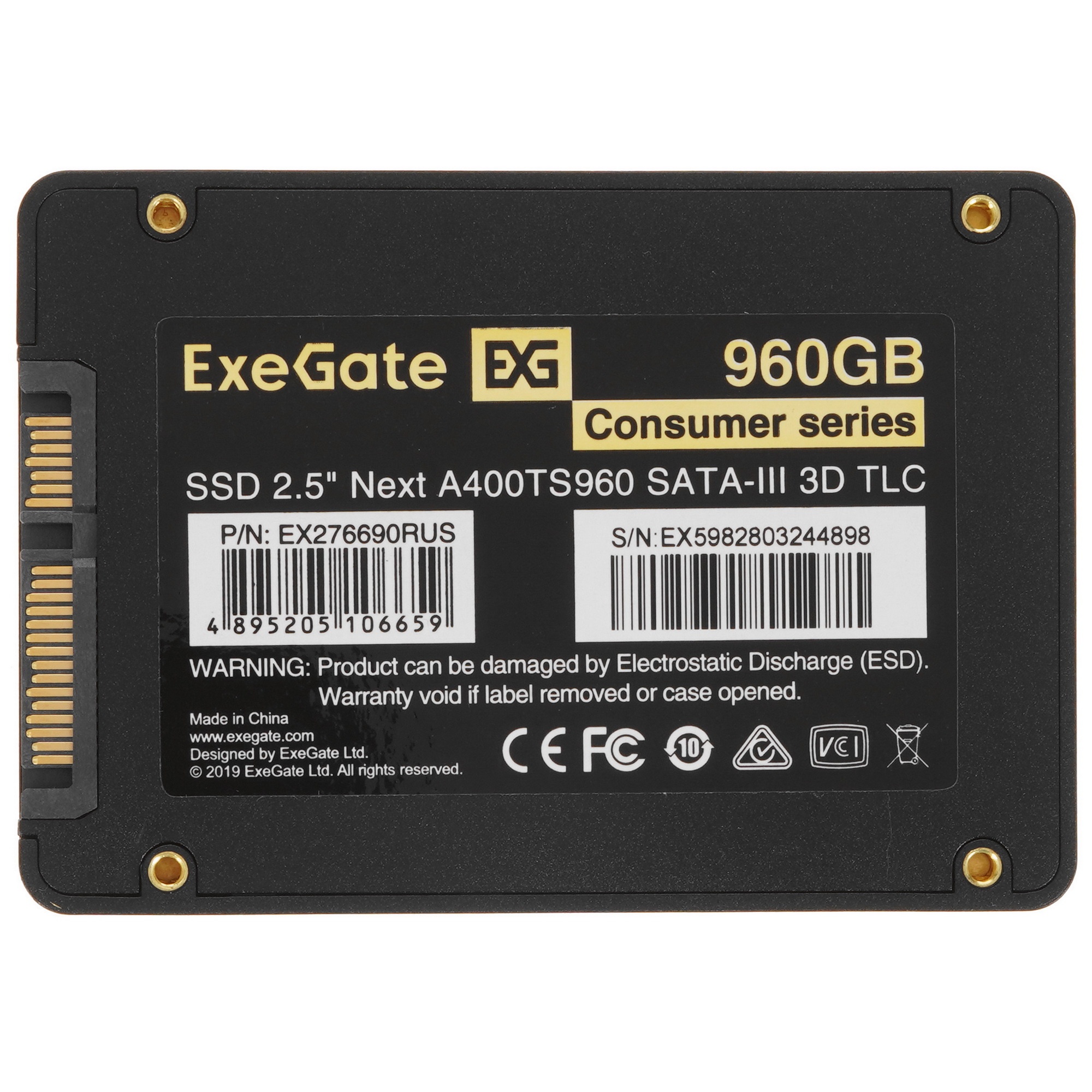Накопитель SSD 2.5" 960GB ExeGate Next A400TS960 (SATA-III, 3D TLC) OEM