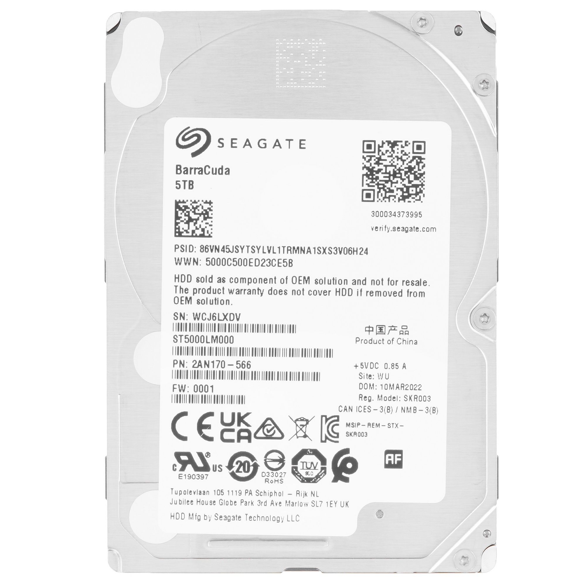 Жесткий диск 2.5"" 5TB Seagate BarraCuda ST5000LM000 SATA 6Gb/s, 5400rpm, 128MB, Bulk