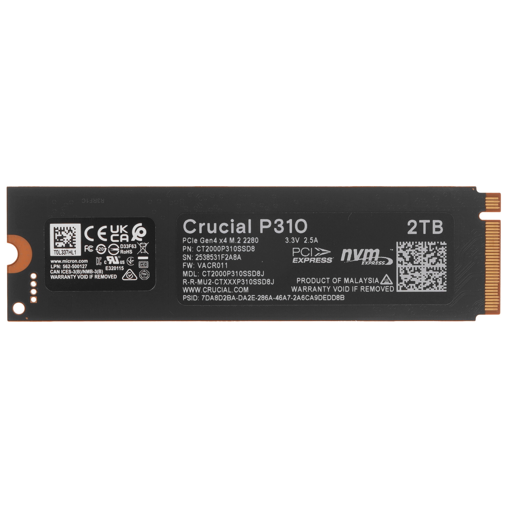 Твердотельный диск 2TB Crucial P310 M.2, M.2 2280, PCI-E 4x4 [R/W - 6000/7100 MB/s]
