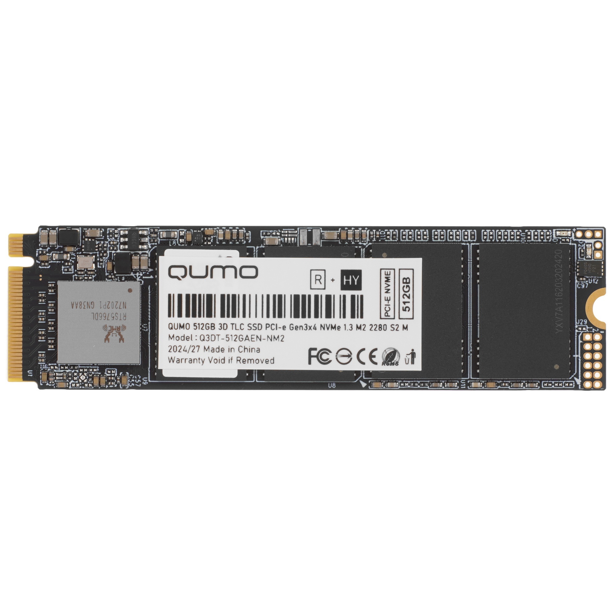 Накопитель SSD QUMO 512GB PCIe Gen3x4 NVMe 1.3 M2 2280 Novation TLC 3D Realtek RS5766 R/W 3100/2000