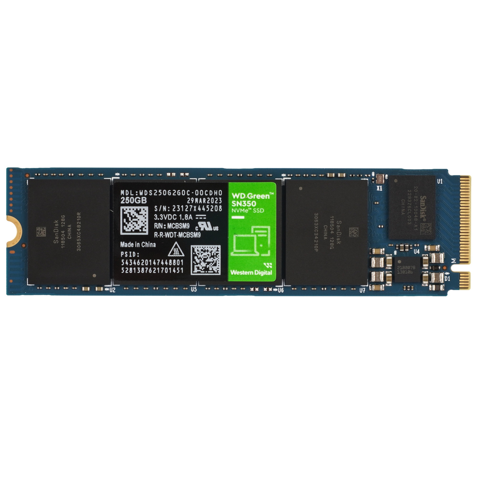 Накопитель SSD WD Green SN350 250Gb, PCIe 3.0 x4, M.2 2280, NVMe, R/W 2400/900