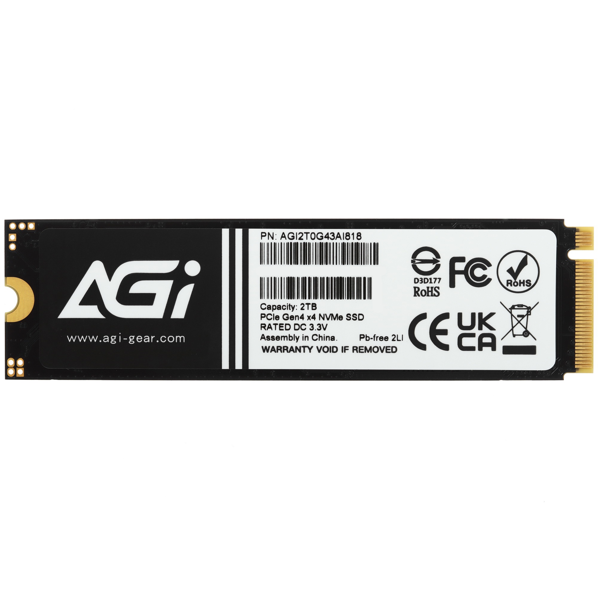 Накопитель SSD AGI AGI2T0G43AI818, 2Tb, PCIe 4.0 x4, M.2 2280, NVMe, R/W 5200/4700