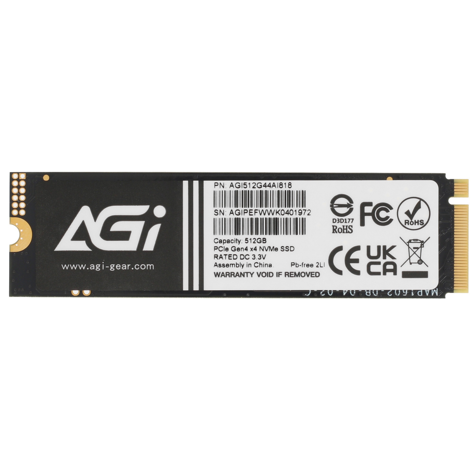 Накопитель SSD AGI AI818, 512Gb, PCIe 4.0 x4, M.2 2280, NVMe, R/W 5055/2765