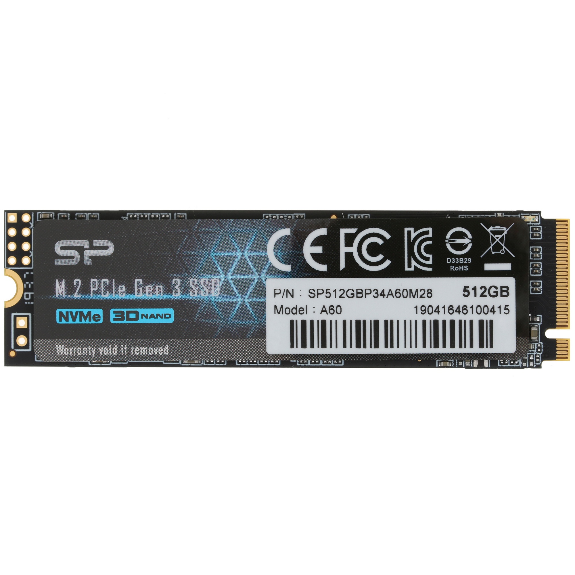 Накопитель SSD Silicon Power P34A60, 512GB, M.2 2280, PCIe 3.0 x4, NVMe, R/W 2200/1600