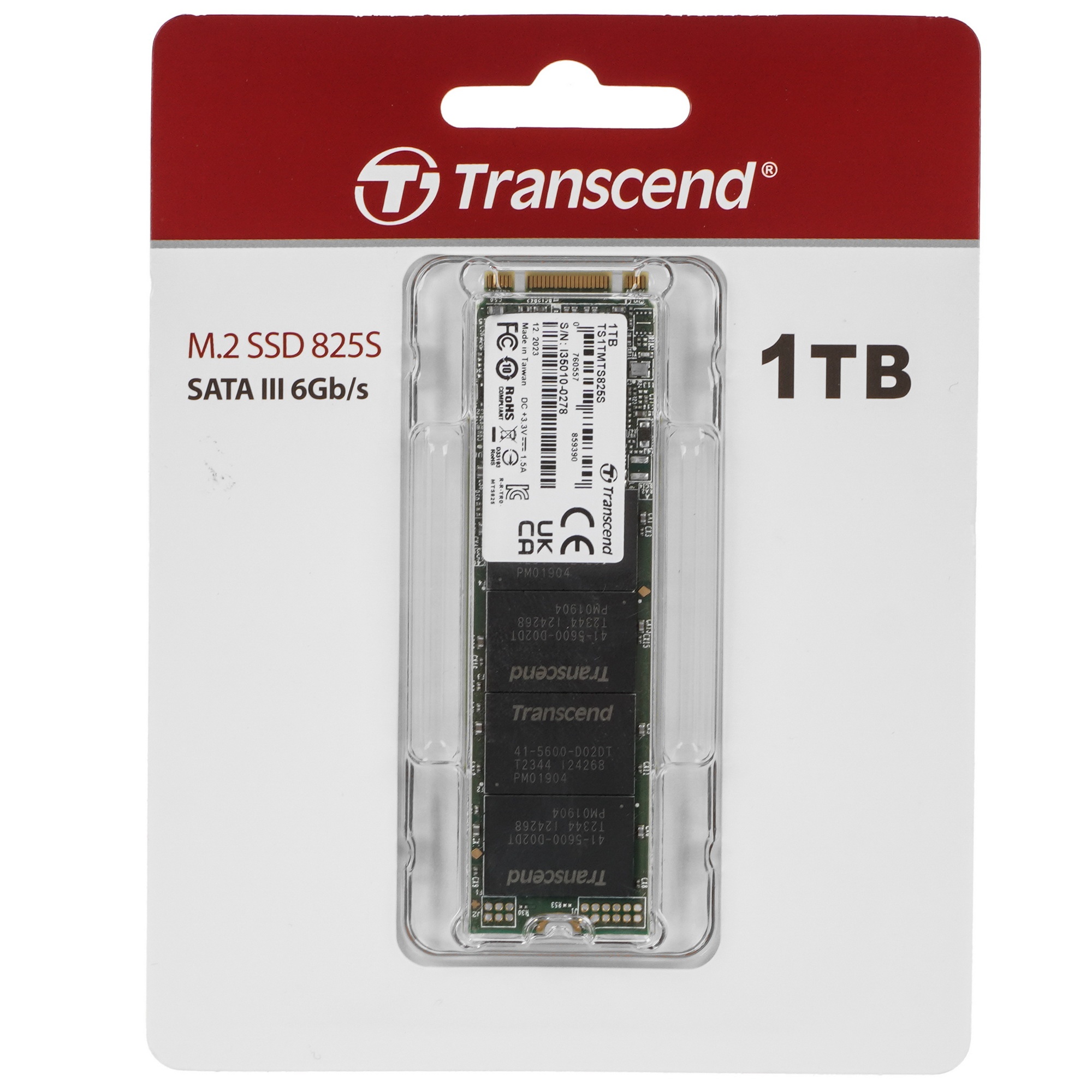 Накопитель SSD Transcend MTS825, 1TB, M.2 2280, SATA 3, R/W 550/500 MB/s