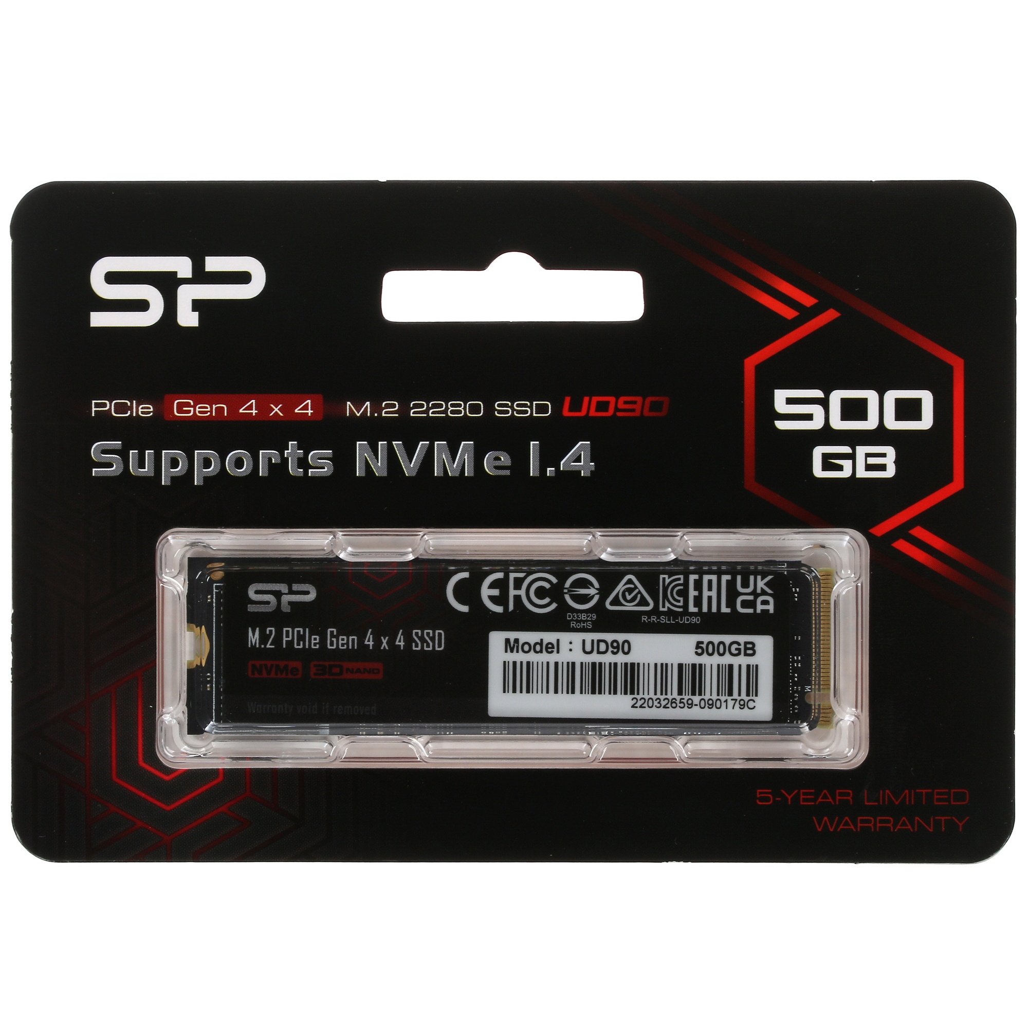 Накопитель SSD Silicon Power PCI-E 4.0 x4 500Gb SP500GBP44UD9005 M-Series UD90 M.2 2280
