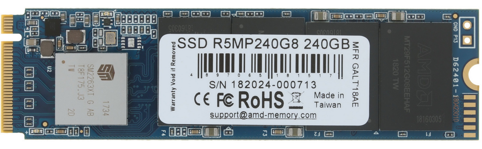 Накопитель SSD AMD Radeon R5MP240G8, 240Gb, M.2 2280, PCIe 3.0 x4, NVMe, R/W 2100/1000